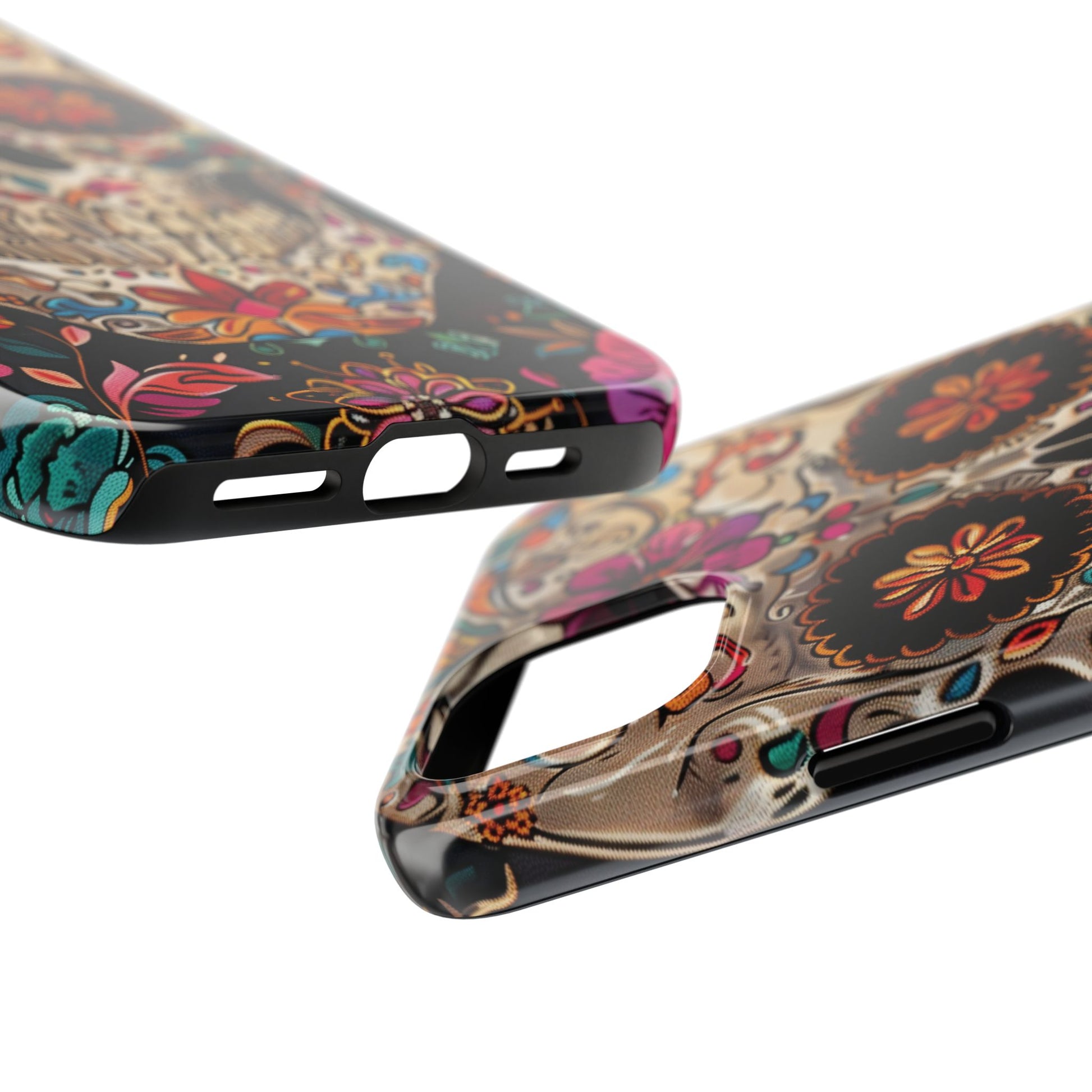 Sugar Skull Phone Case Flowers and Skeletons, Halloween Cottagecore Day of the Dead, Dia de Los Muertos Gothic, iPhone 15 Spooky Case