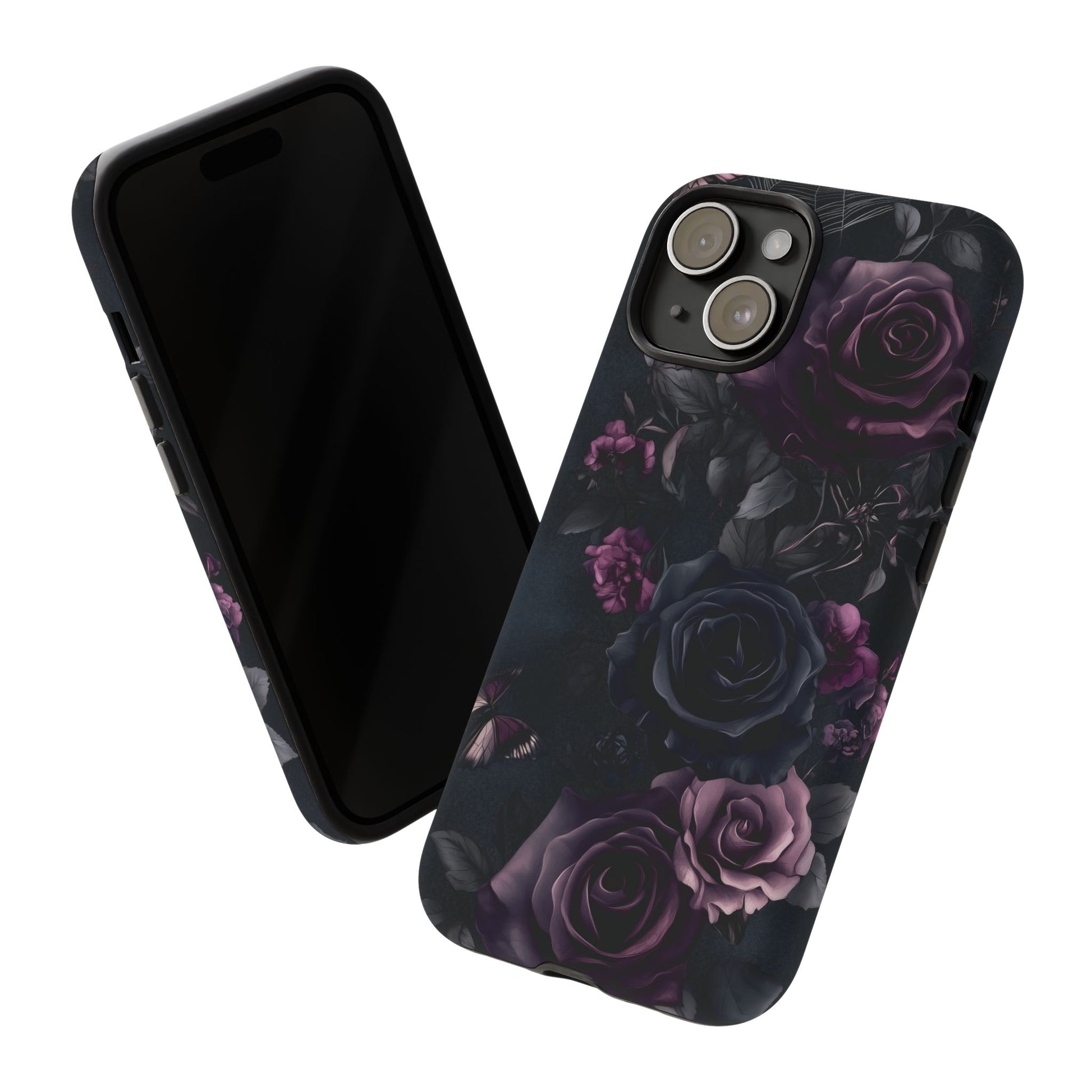 Gothic Floral Phone Case Dark Academia Black Roses Spider Webs Butterflies Witchcraft Night Sky iPhone 13 14 15 16 Pro Max Galaxy Pixel