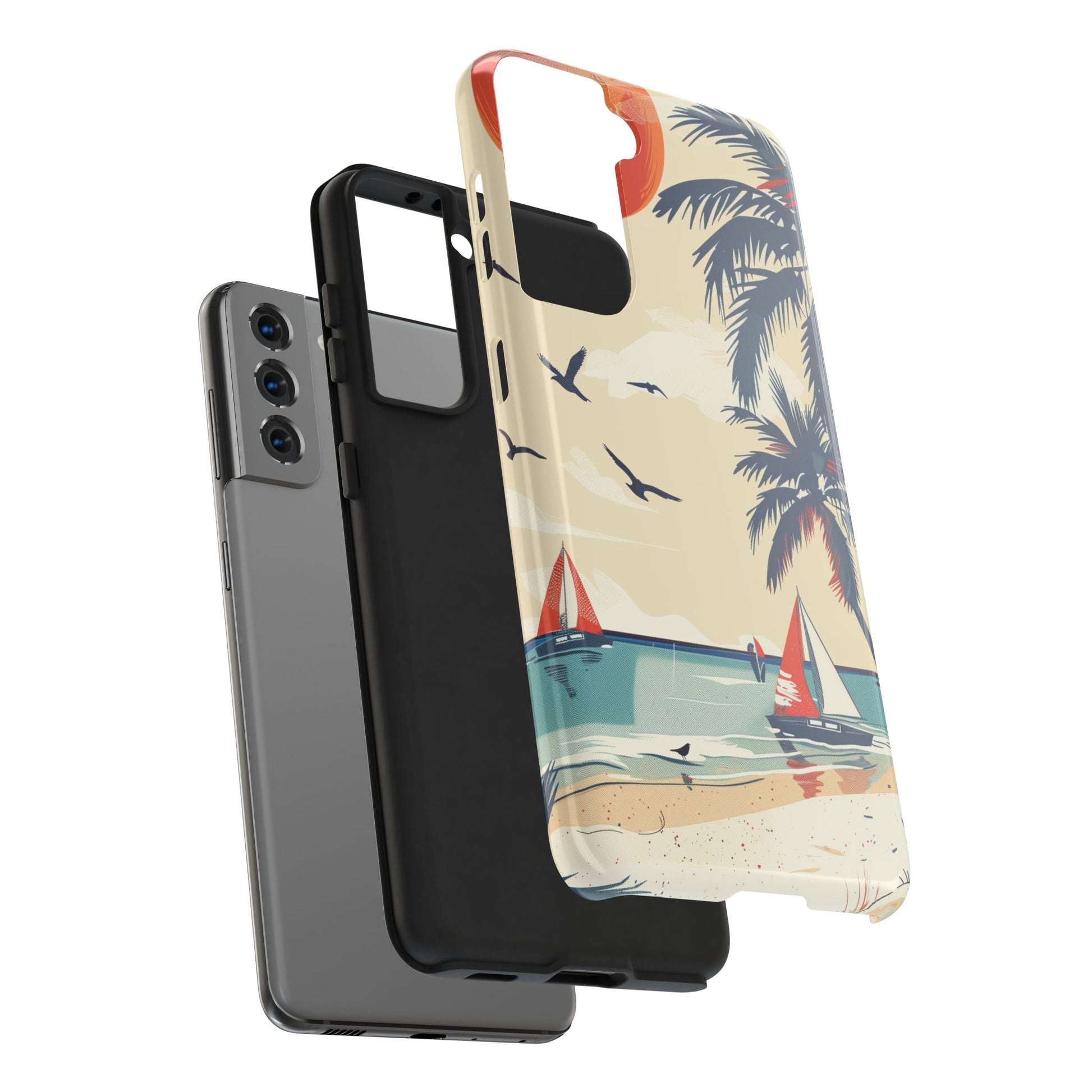 Retro Beach Scene Phone Case, Vintage Tropical Ocean iPhone Case, Summer Beach Phone Cover for iPhone, iphone 15 pro max