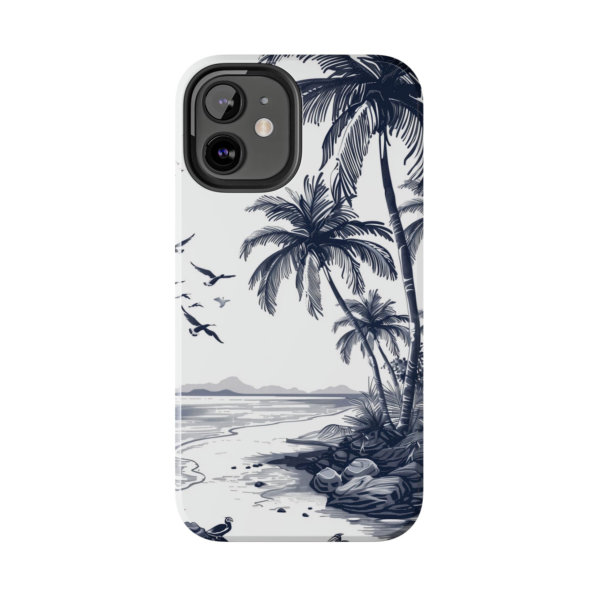 Durable Beach Escape: Hand-Drawn Beach Scene Tough iPhone Case