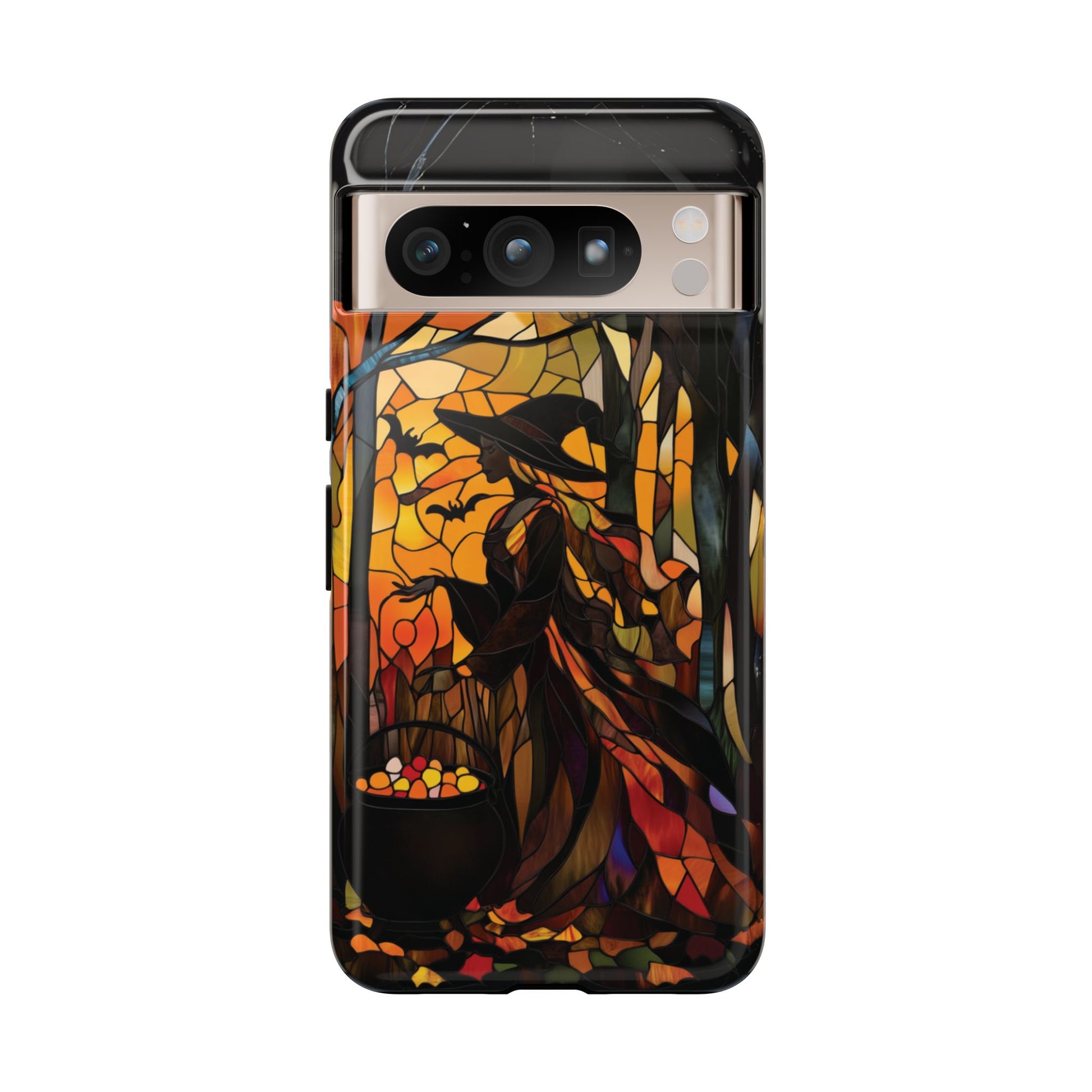 Dark Academia Halloween Witch Stained Glass Style