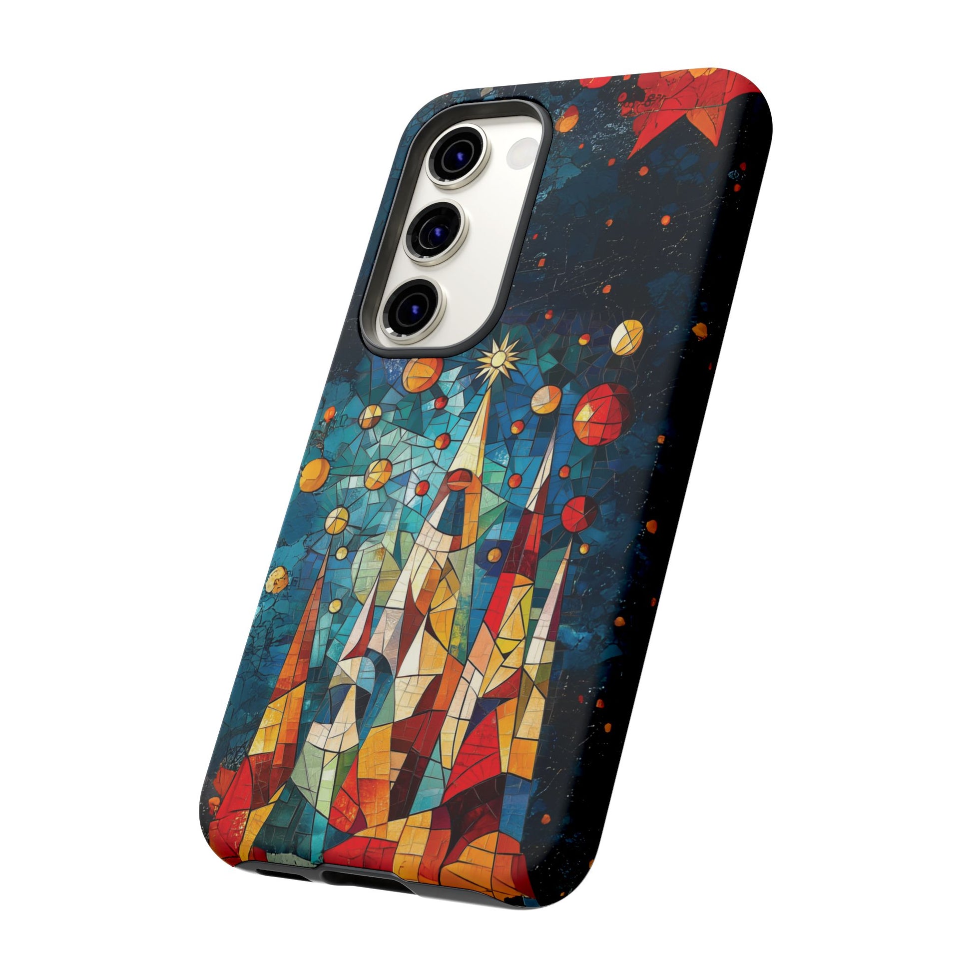 Mosaic Festive Christmas Tree Grove Art Deco Stained Glass Phone Case Rankin Style MidMod Design iPhone 13 14 15 16 Pro Max Pixel Galaxy