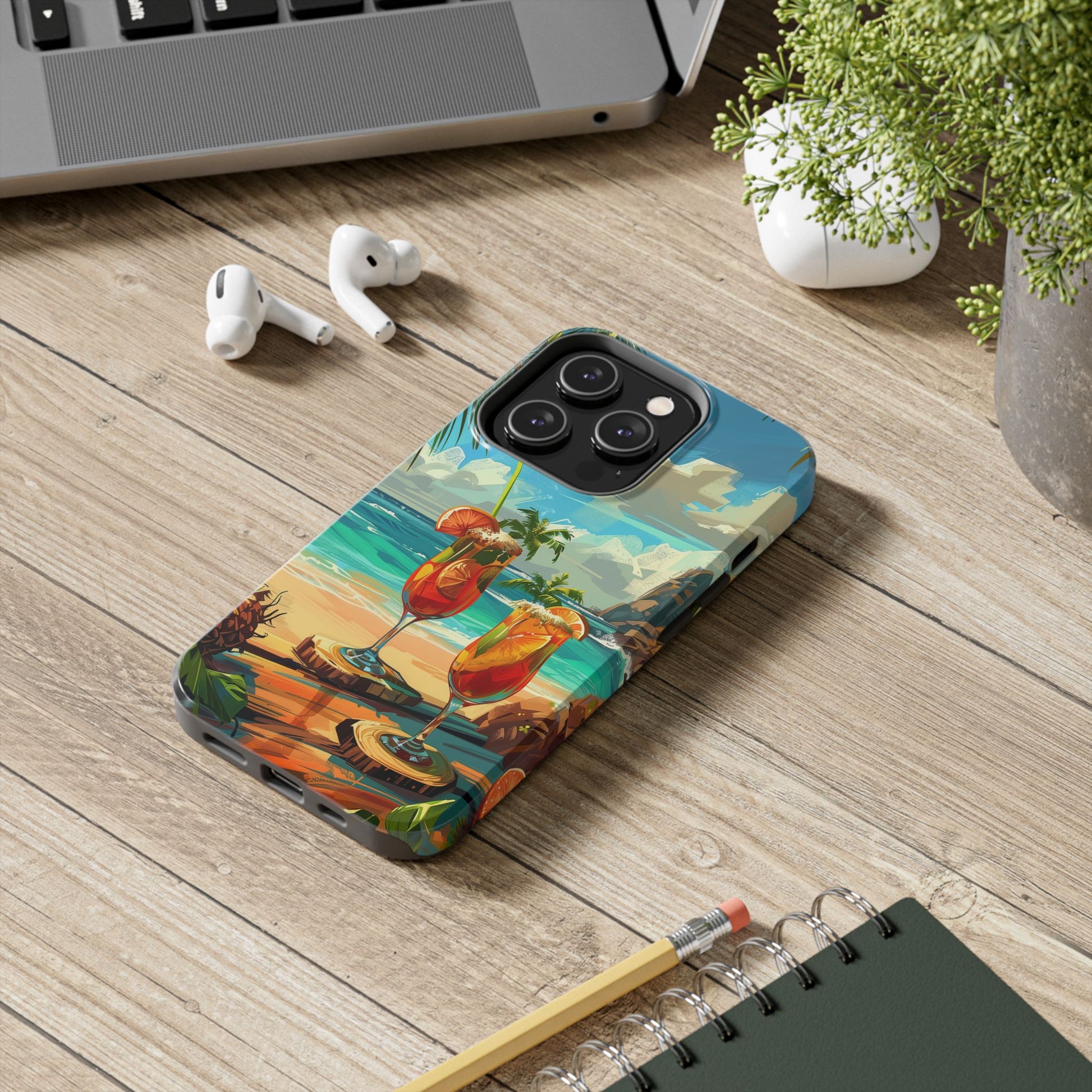 Retro Beach Scene Phone Case, Vintage Tropical Ocean iPhone Case, Summer Beach Phone Cover for iPhone, iphone 15 pro max
