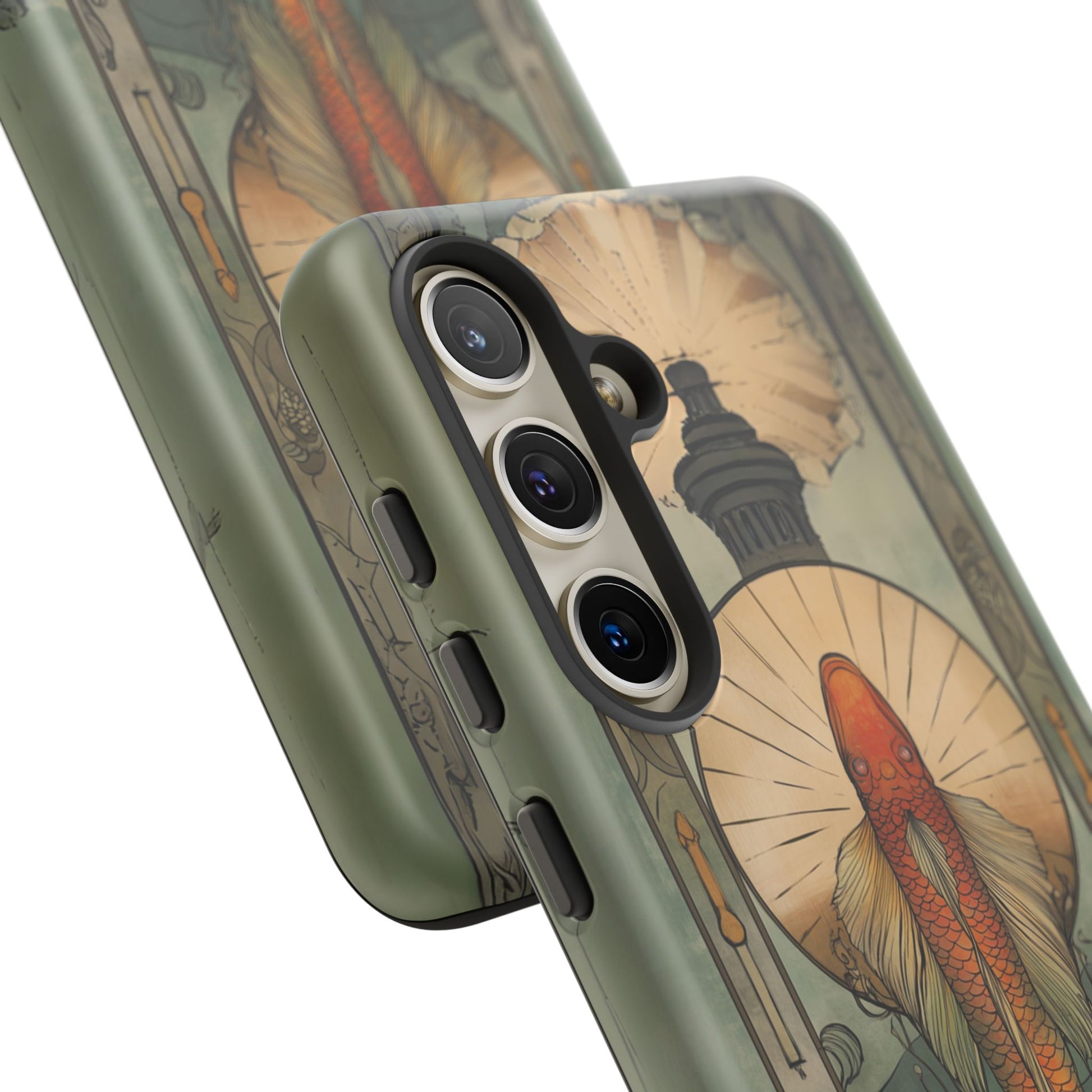 Art Deco Fish Frank Lloyd Wright Inspired Phone Case Geometric Stained Glass Art Deco Gold 13 14 15 16 iPhone Pro Max Galaxy Pixel