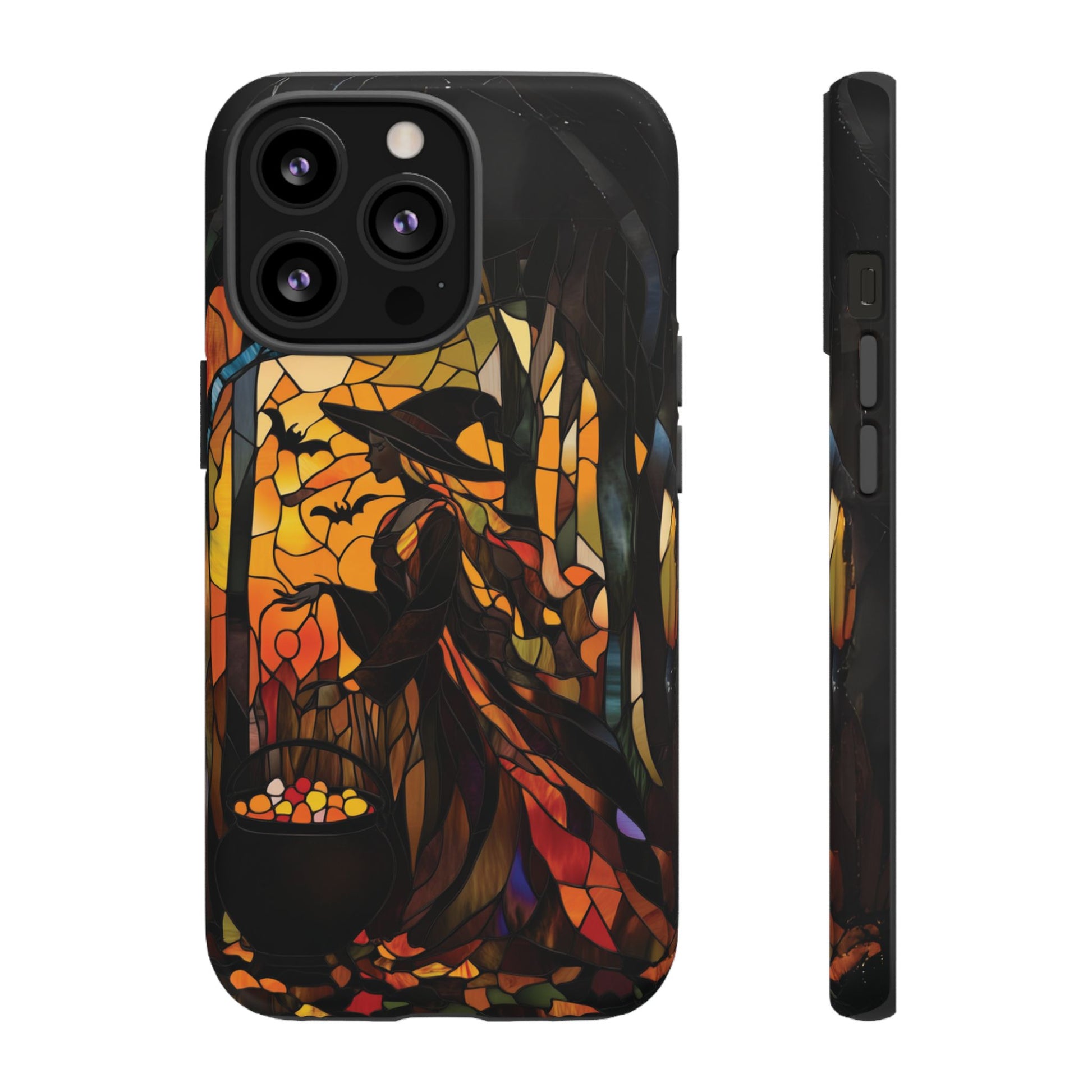 Halloween Witch Stained Glass Effect Dark Academia Spooky Fall Witchy Pumpkin Bats Seasonal Fall Mosaic Case iPhone 13 14 15 16 Pro Max