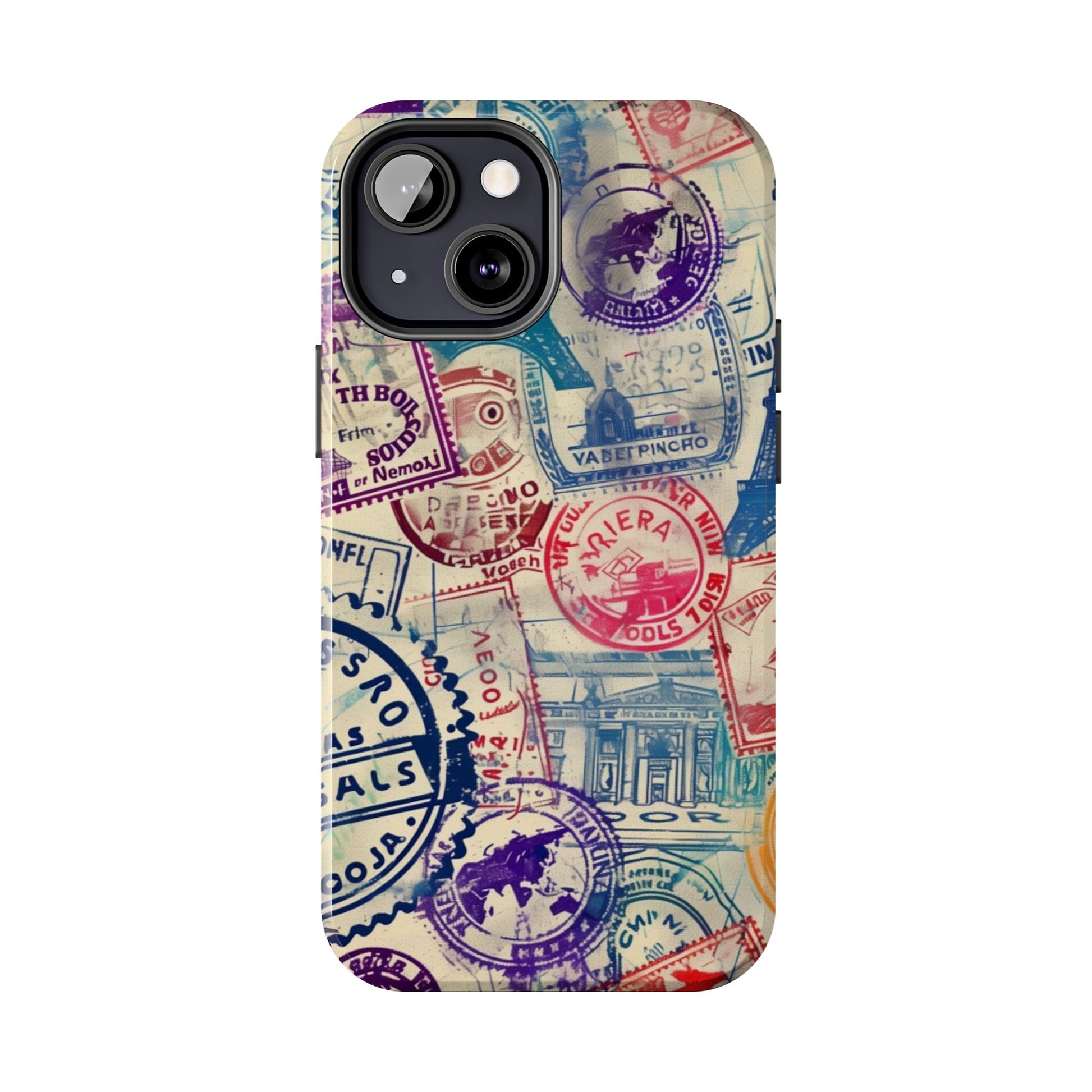 Travel Stamps Tough Phone Case - Durable Vintage Travel Stamps Design - Adventure Inspired Phone Case - Protective Case with travel stamps