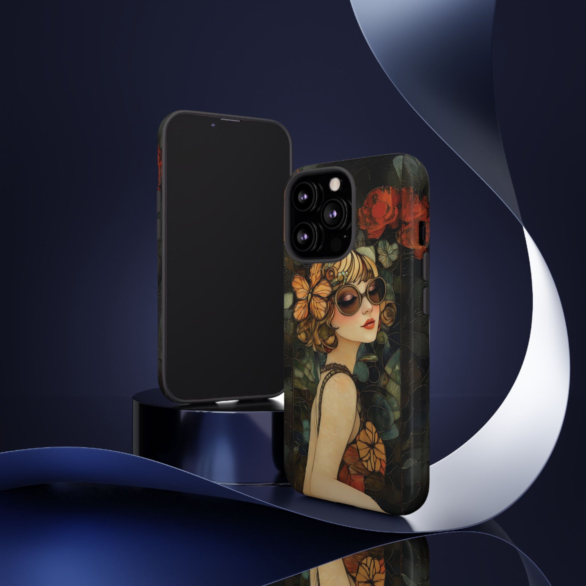 Butterfly Art Deco Flapper Woman Mosaic Phone Case 1920s Art Nouveau Design in Red Stained Glass Alphonse Mucha Style Gatsby Style Poster
