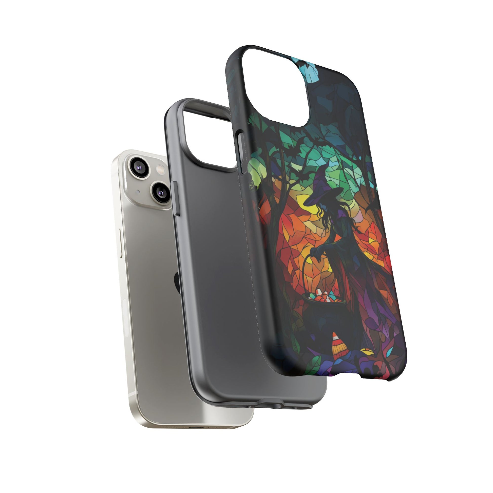 Halloween Witch Stained Glass Dark Academia Spooky Fall Witchy Pumpkin Bats Seasonal Fall Mosaic Case iPhone 13 14 15 16 Pro Max