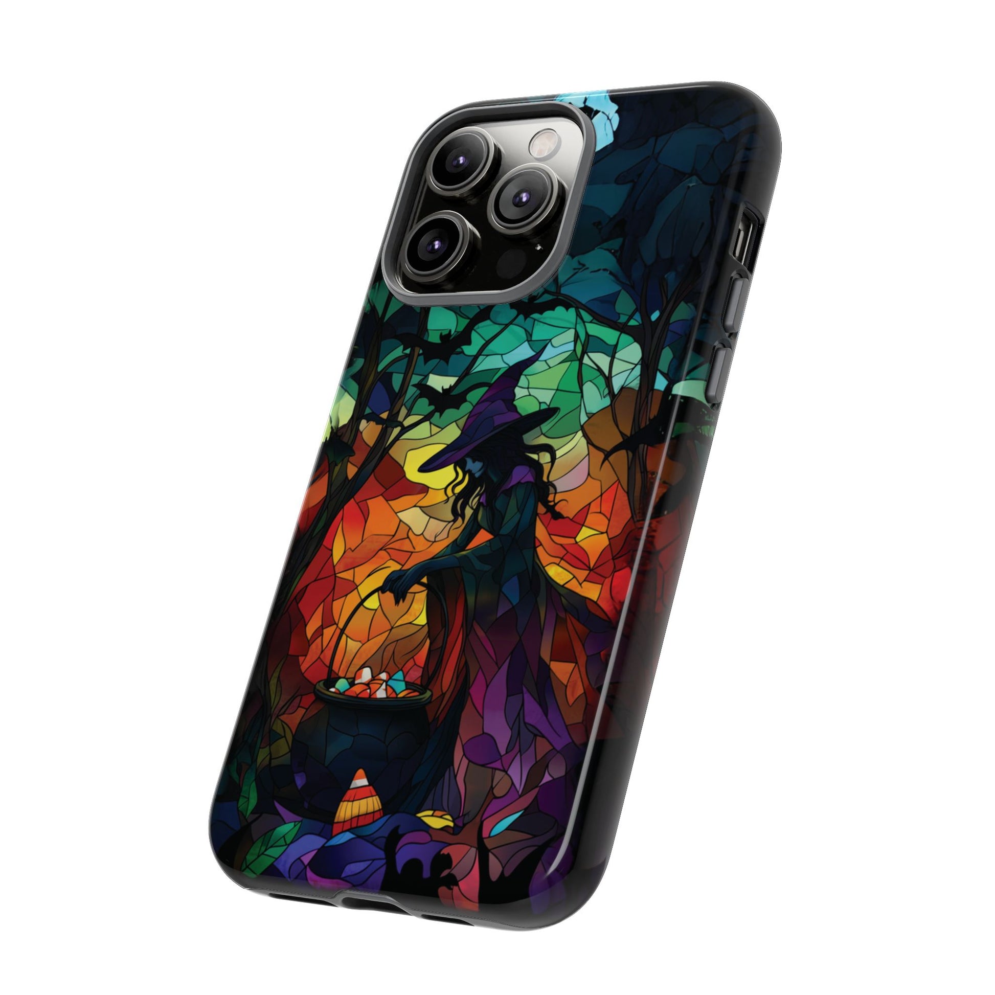 Halloween Witch Stained Glass Dark Academia Spooky Fall Witchy Pumpkin Bats Seasonal Fall Mosaic Case iPhone 13 14 15 16 Pro Max