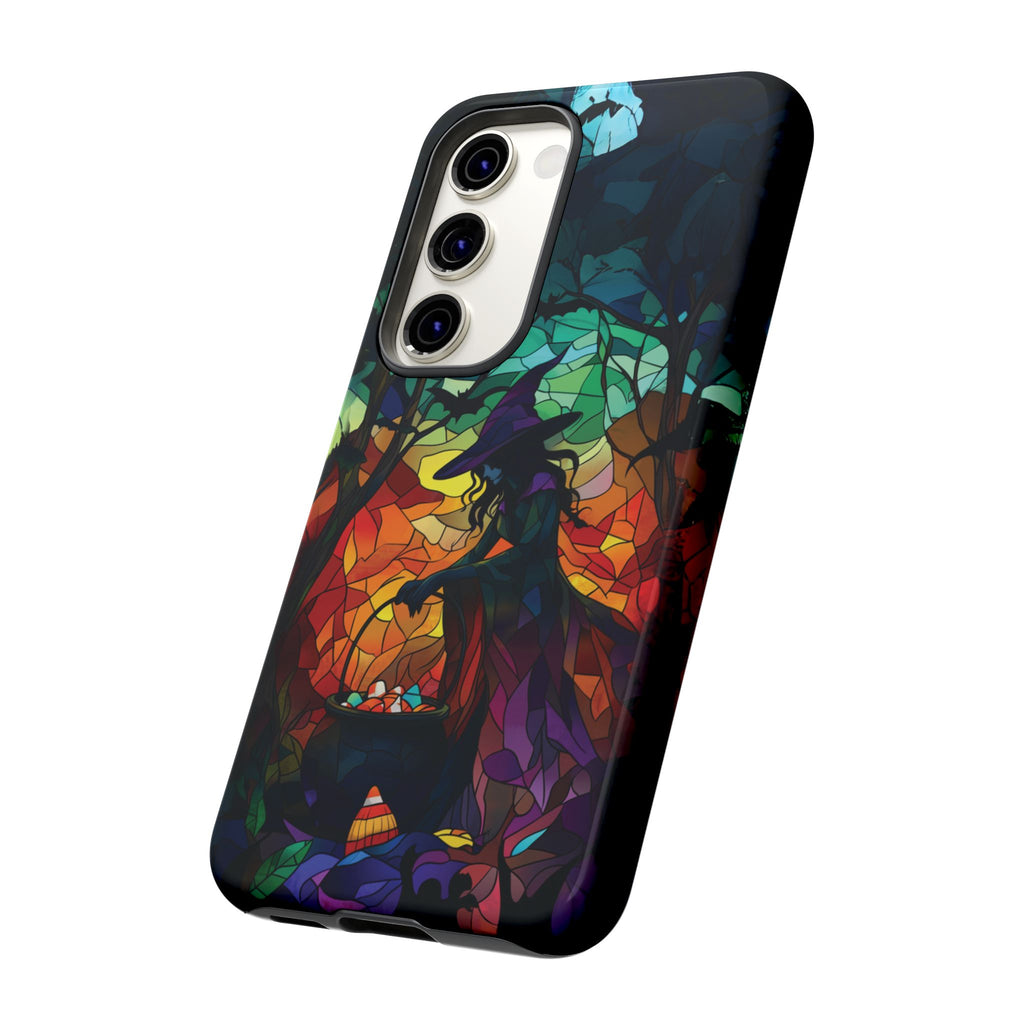 Halloween Witch Stained Glass Dark Academia Spooky Fall Witchy Pumpkin Bats Seasonal Fall Mosaic Case iPhone 13 14 15 16 Pro Max