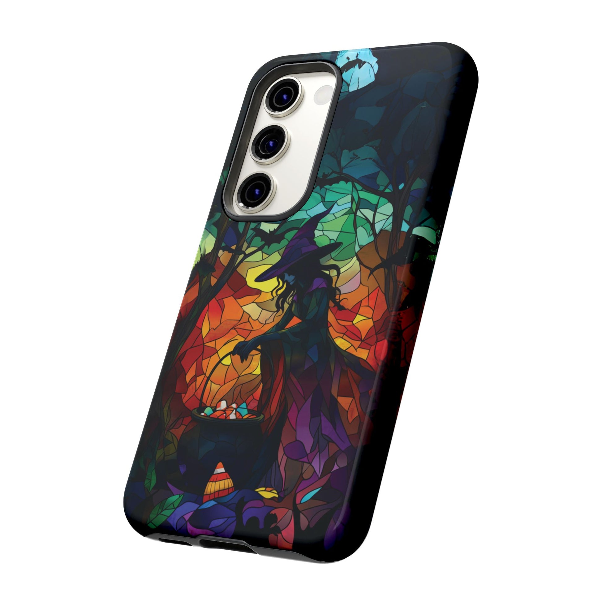 Halloween Witch Stained Glass Dark Academia Spooky Fall Witchy Pumpkin Bats Seasonal Fall Mosaic Case iPhone 13 14 15 16 Pro Max