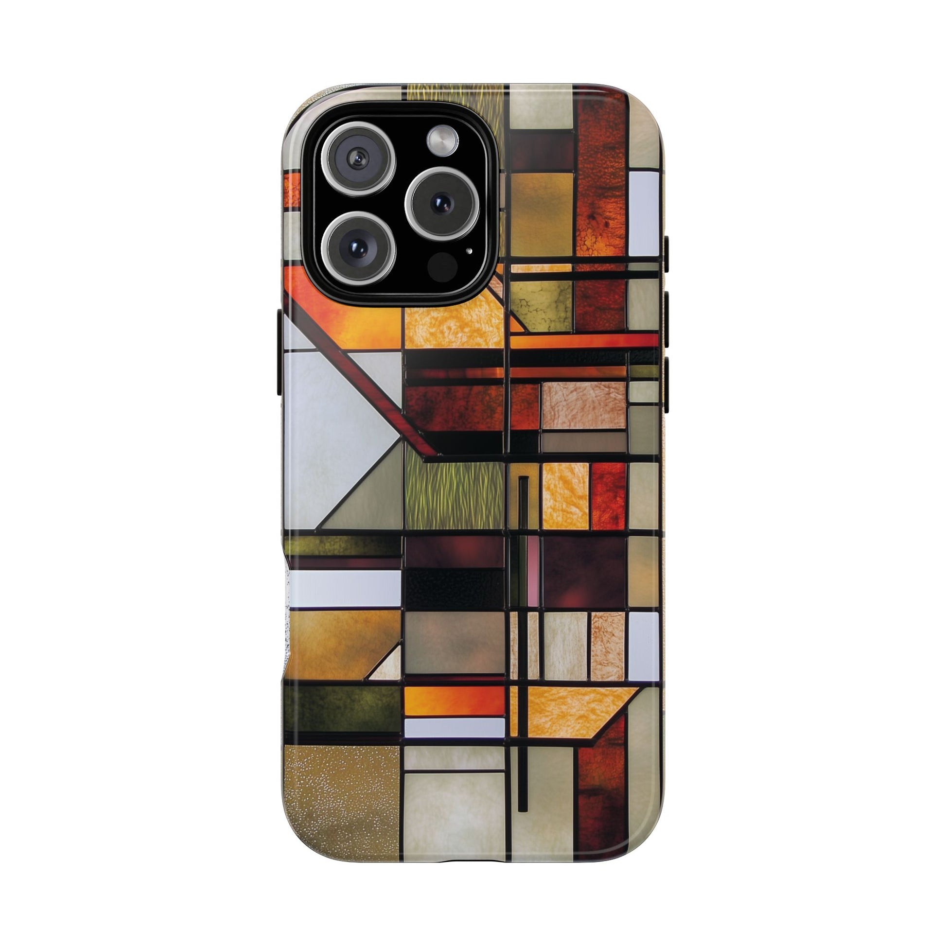 Stained Glass Phone Case Art Deco Frank Lloyd Wright Cottage Core Usonian Prairie Style Geometric Stylish  iPhone 14 15 16 Pro