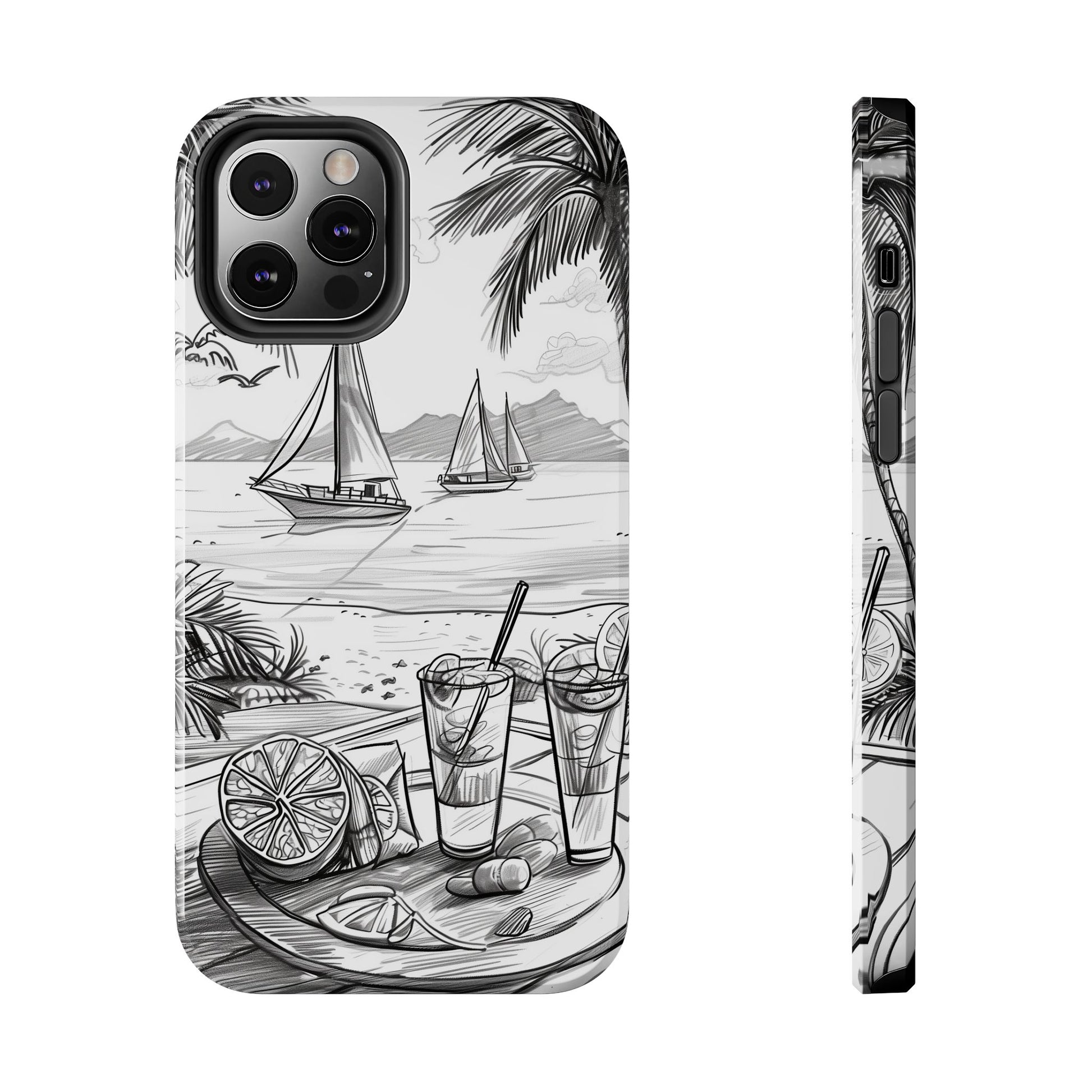 Beach Vibes Phone Case: Hand-Drawn Tiki Drinks & Tropical Paradise Design
