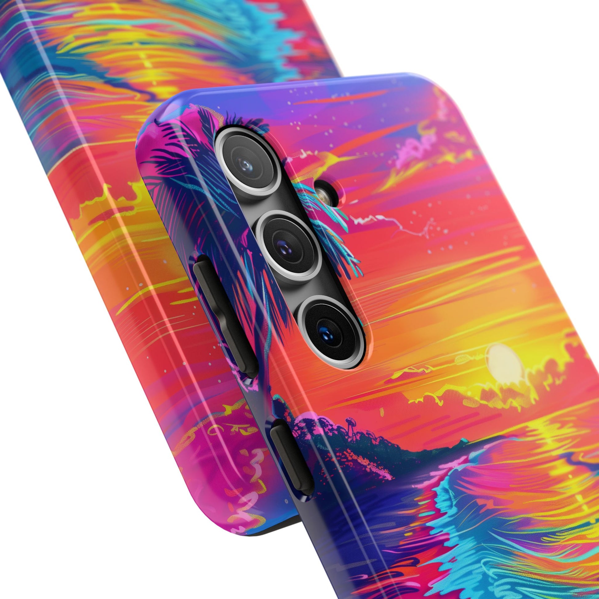 Tough Beach Sunrise Phone Case - Durable Case Lisa Frank Inspired Beach Art - Vibrant Beach Design - Colorful Phone Case for Beach Lovers