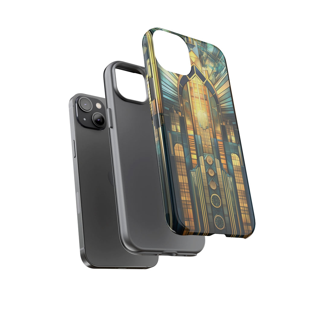 Phone Case Art Deco City Frank Lloyd Wright Teal Gold Protective Covers, Stylish Accessories, Great Gatsby Noir Nouveau iPhone 14 15 16 Pro