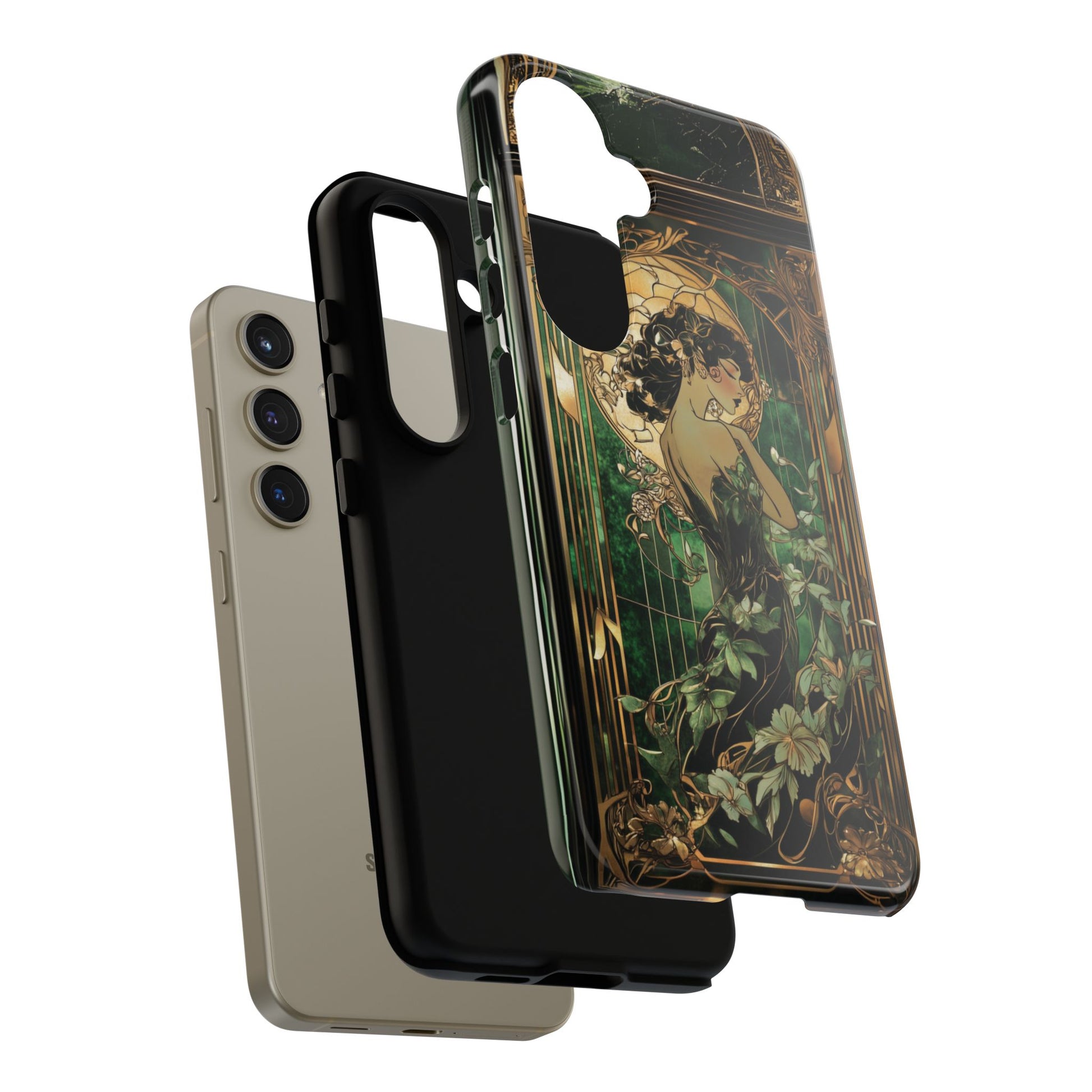 Art Deco Fairy Flapper Woman Phone Case 1920s Art Nouveau Design in Emerald & Gold Alphonse Mucha Style Gatsby Style Poster