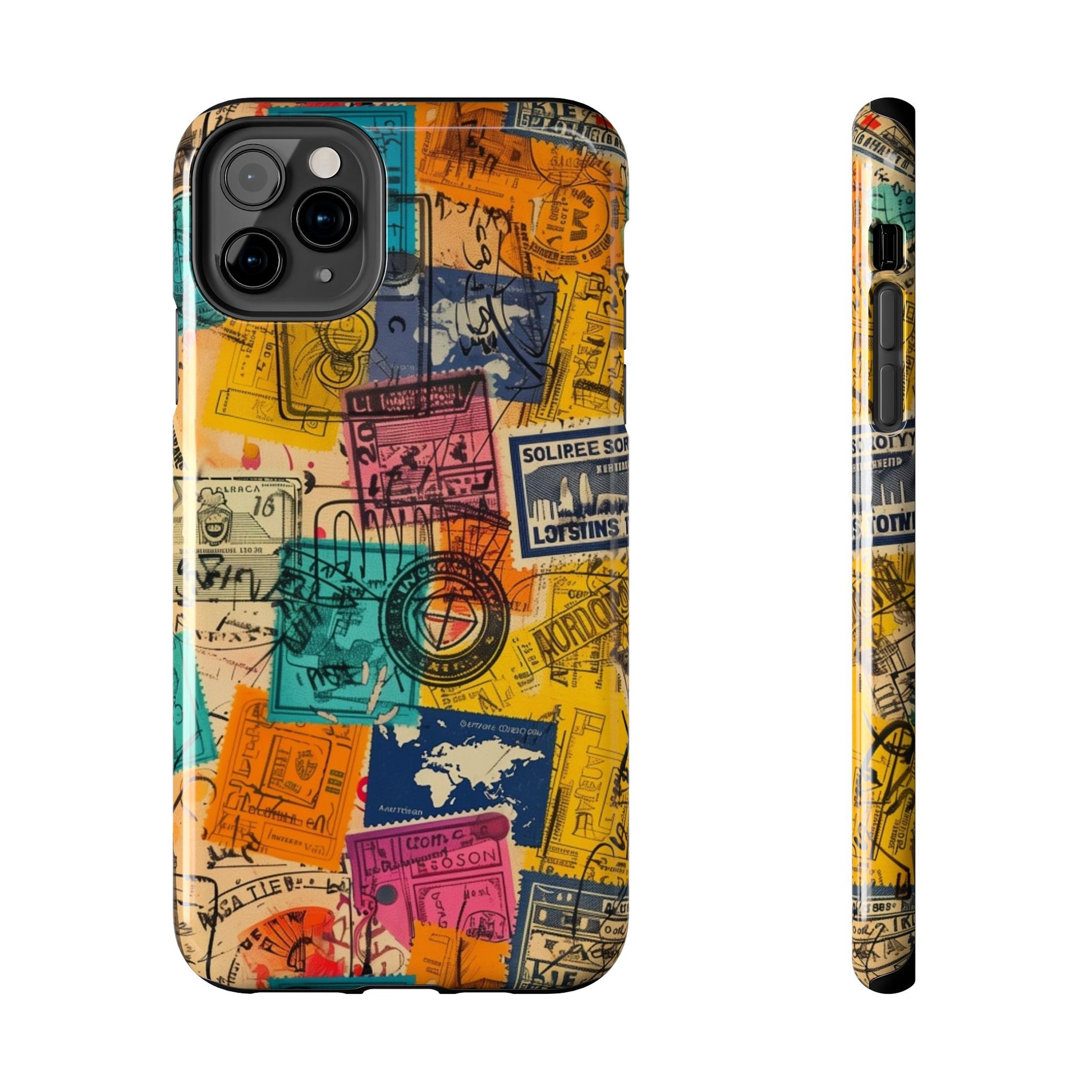 Travel Stamps Tough Case - Durable iPhone case Vintage Travel Stamps Design - Adventure Inspired Case - Protective Global Destination Prints