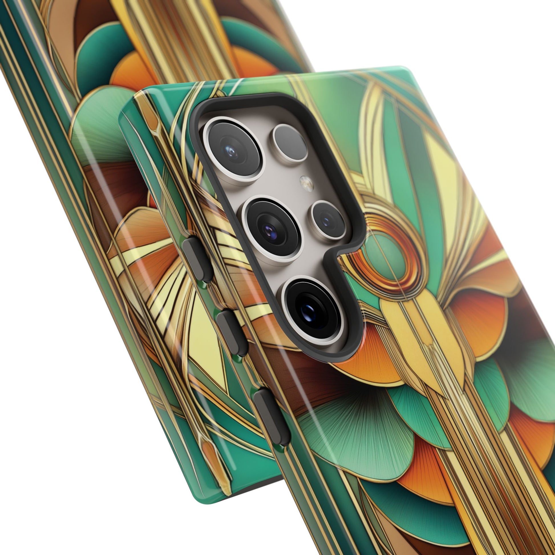 Art Deco Mermaid Frank Lloyd Wright Inspired Phone Case Geometric Stained Glass Art Deco Gold 13 14 15 16 iPhone Pro Max Galaxy Pixel