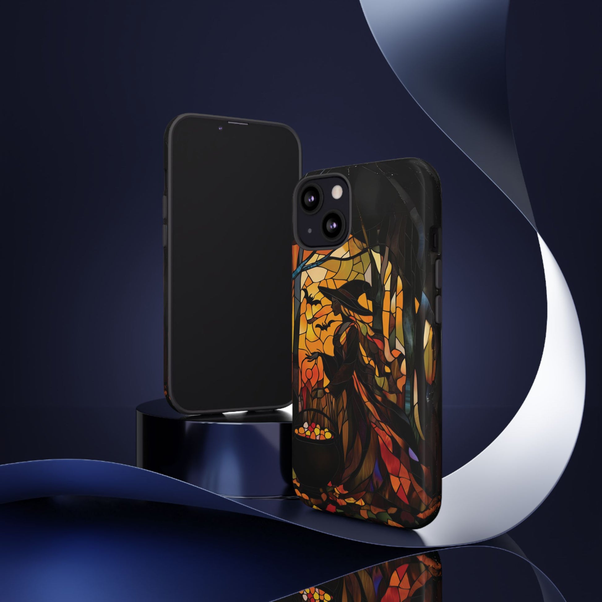 Halloween Witch Stained Glass Effect Dark Academia Spooky Fall Witchy Pumpkin Bats Seasonal Fall Mosaic Case iPhone 13 14 15 16 Pro Max