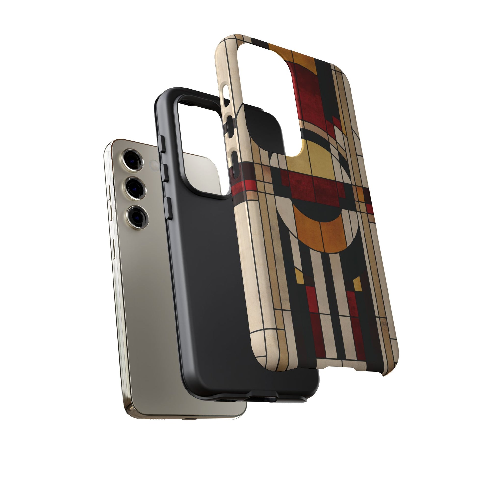 Stained Glass Frank Lloyd Wright Inspired Art Deco Southwest Prairie Style Phone Case Geometric 13 14 15 16 iPhone Pro Max Galaxy Pixel