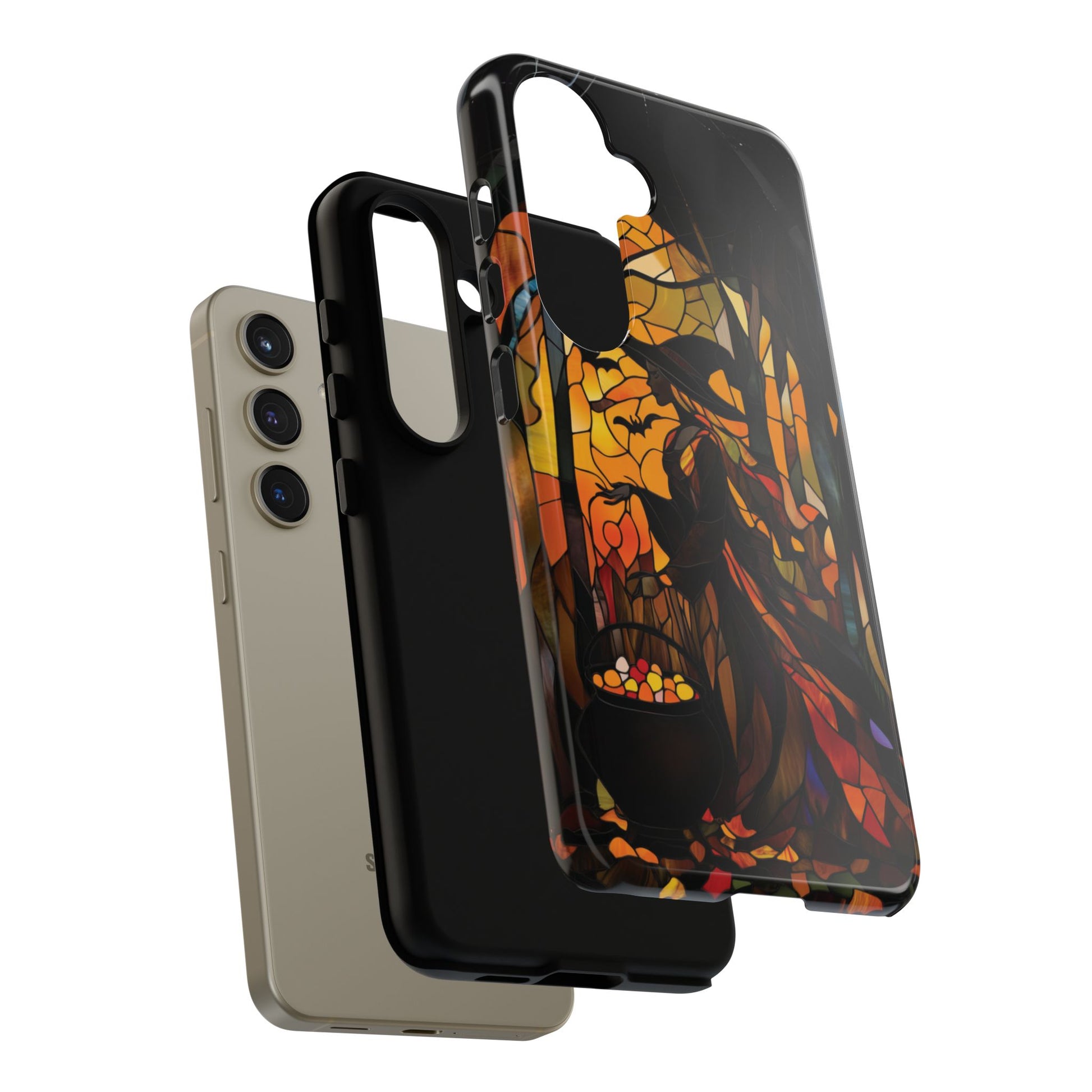 Halloween Witch Stained Glass Effect Dark Academia Spooky Fall Witchy Pumpkin Bats Seasonal Fall Mosaic Case iPhone 13 14 15 16 Pro Max