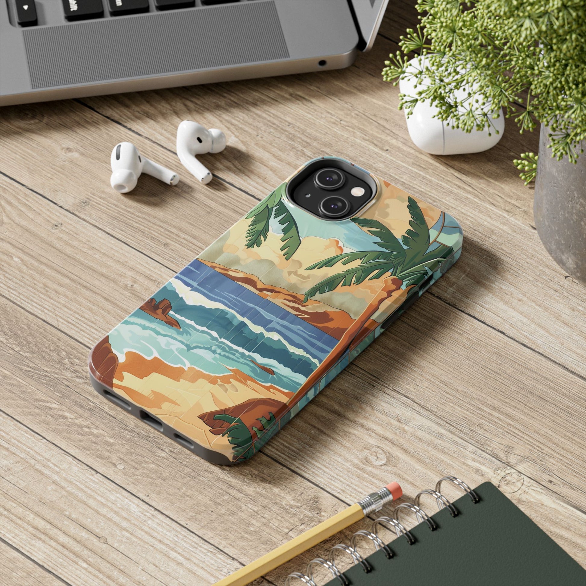 Retro Beach Scene Phone Case, Vintage Tropical Ocean iPhone Case, Summer Beach Phone Cover for iPhone, iphone 15 pro max