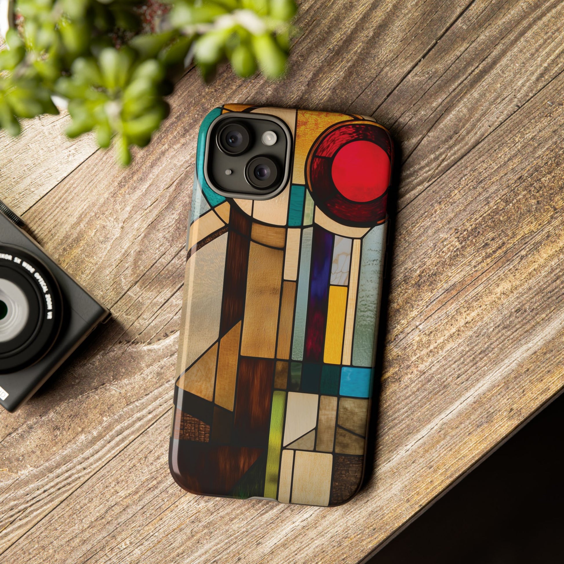 Stained Art Deco Glass Phone Case Frank Lloyd Wright Cottage Core Usonian Prairie Style Geometric Stylish  iPhone 14 15 16 Pro