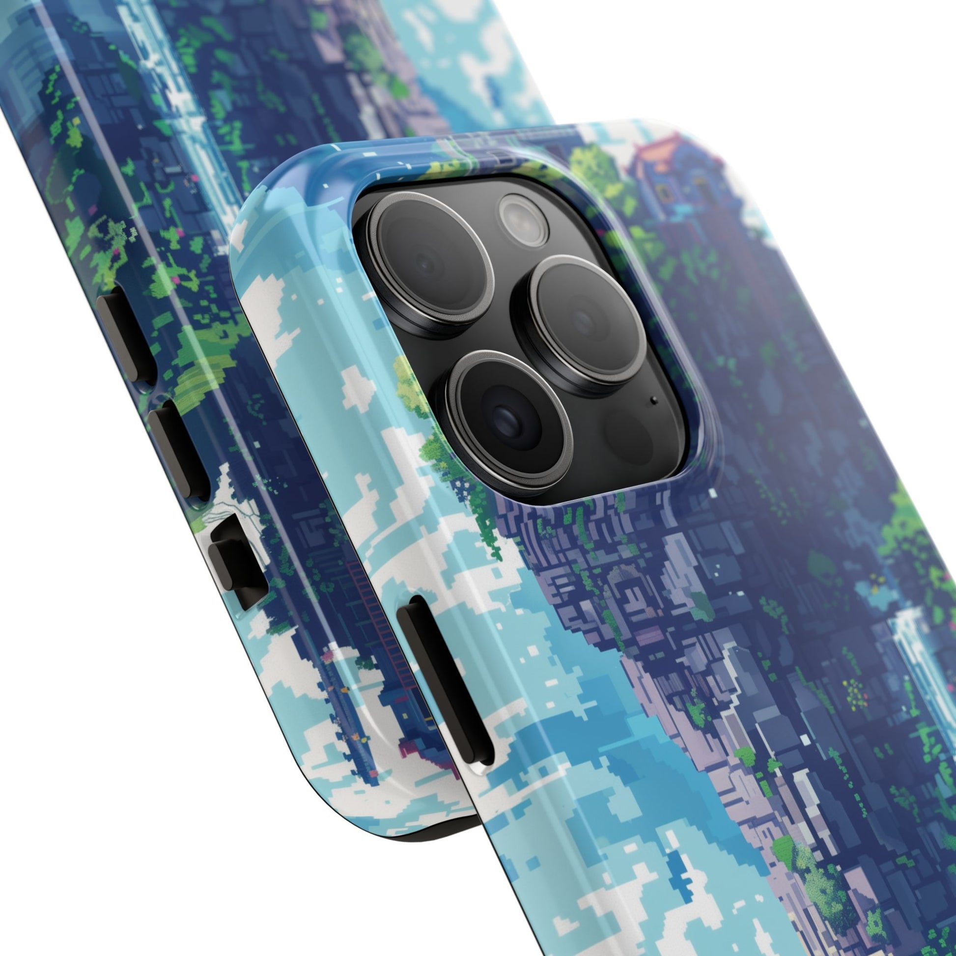 Pixel Art Video Game Landscapes Phone Case, Retro Gaming Pixelated Design, Geeky Gamer Phone Cover, Unique Video Game Art Accessories