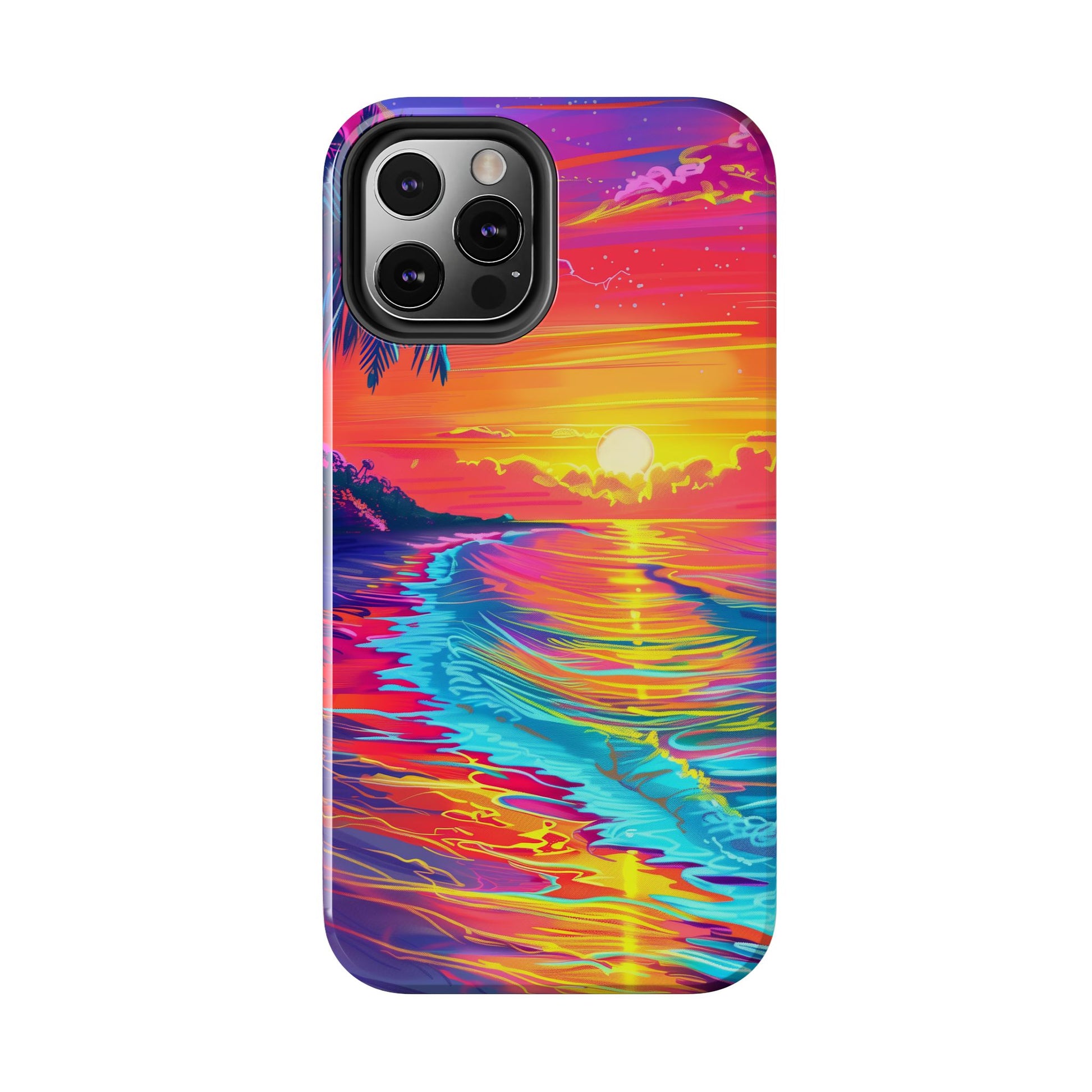 Tough Beach Sunrise Phone Case - Durable Case Lisa Frank Inspired Beach Art - Vibrant Beach Design - Colorful Phone Case for Beach Lovers