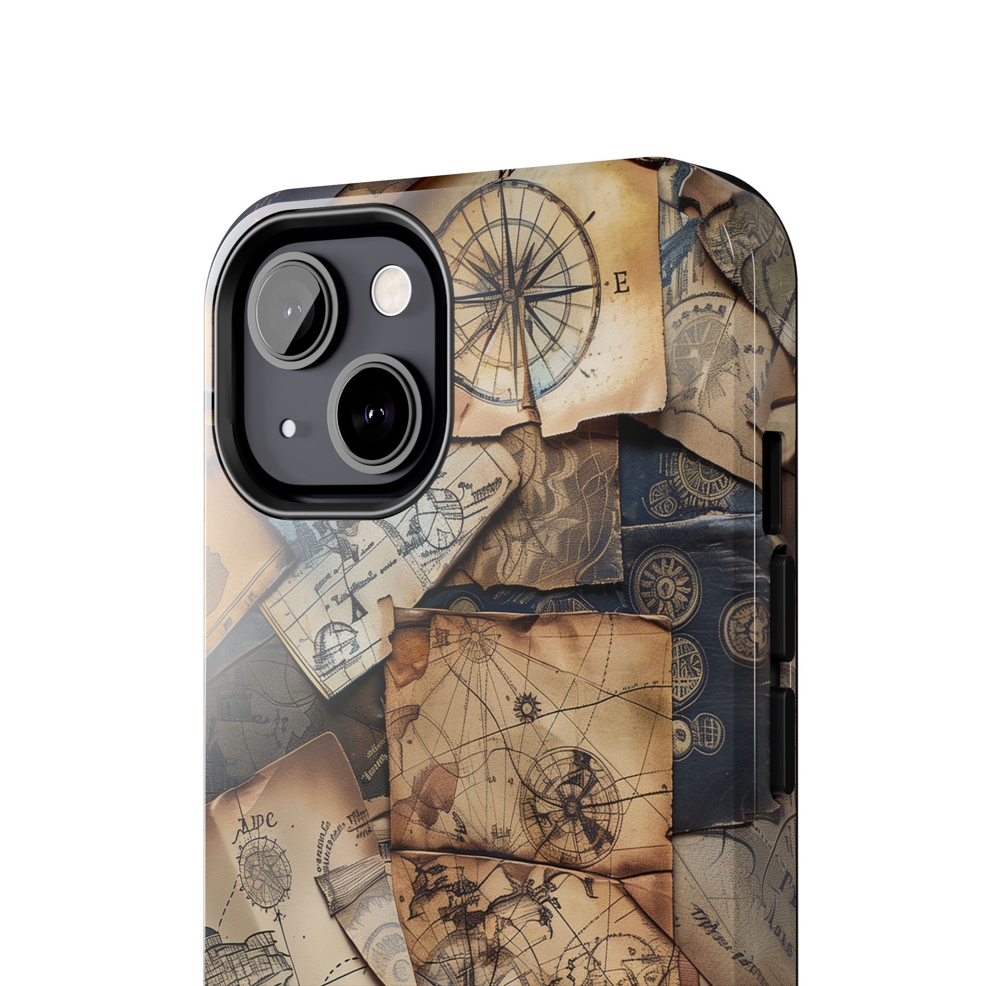 Double Layer Adventure Phone Case - Protective Phone Case Vintage Map and Compass Design - Dual Layer Case with Map Print