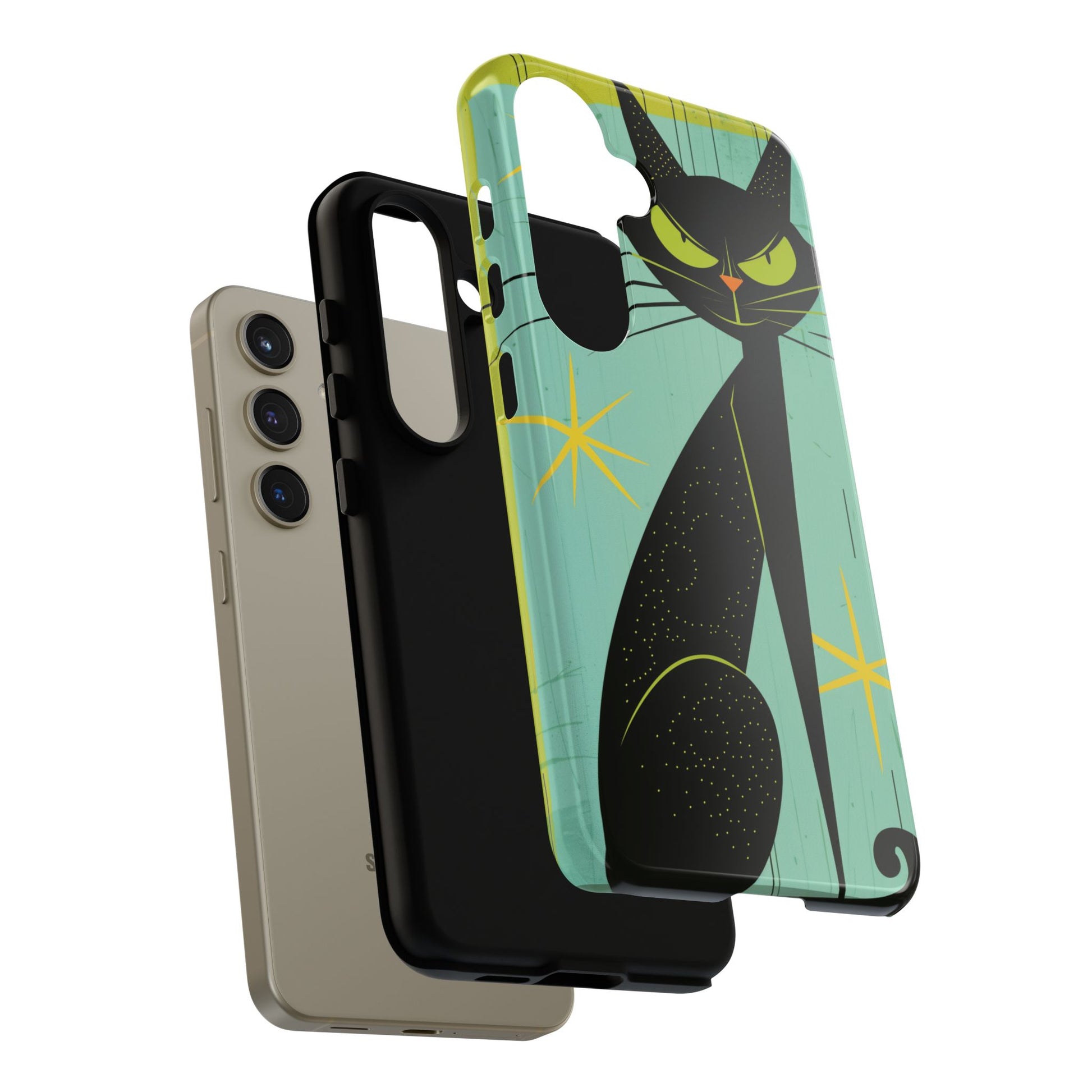 Mid-Century Modern Phone Case, Mid Mod Android Case, Atomic Cats Android Case, Retro Chic Smartphone Cover, Unique Artistic Phone Accessory