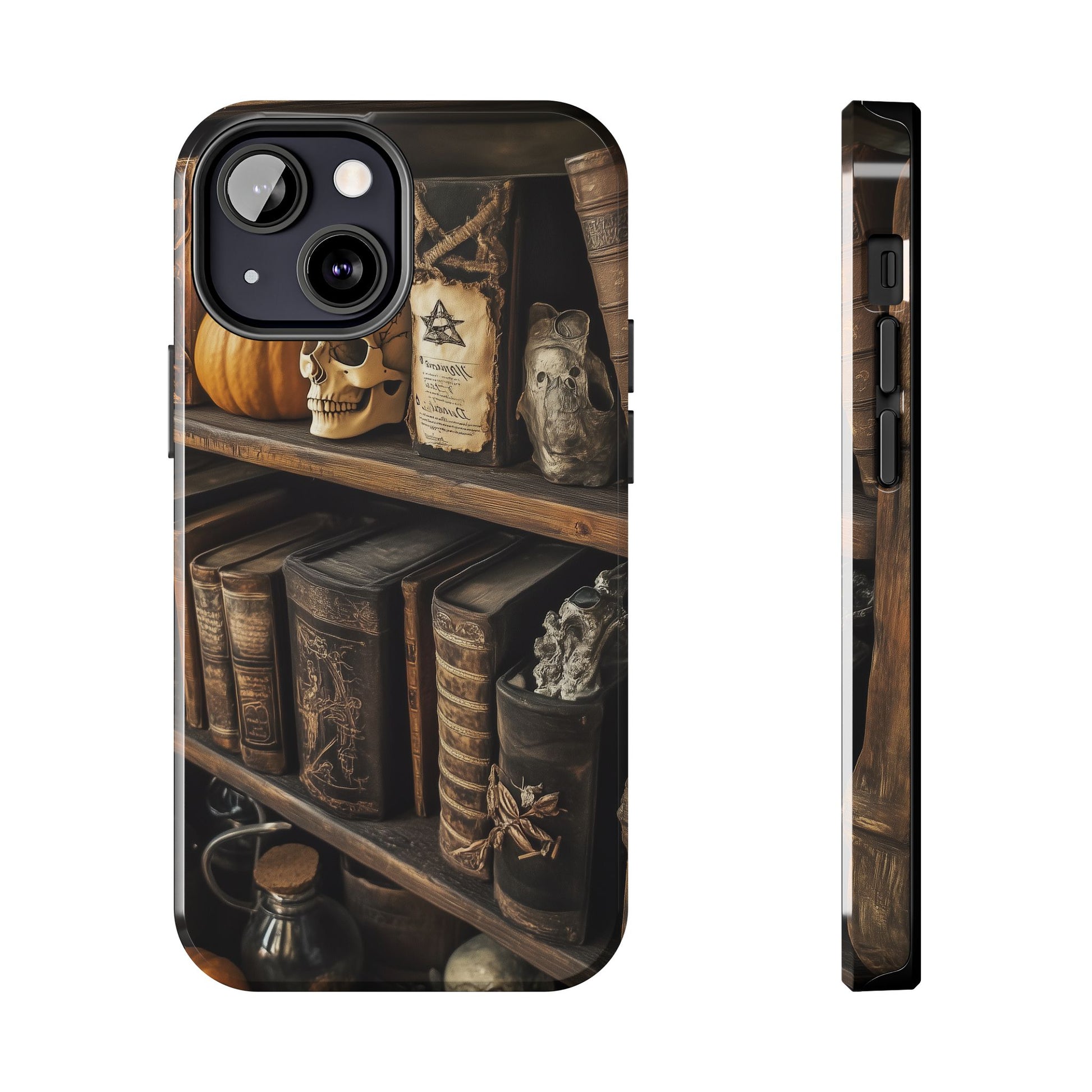 Apothecary Dark Academia Bookcase Goth Skulls floral Black Halloween Pumpkins Samsung Galaxy Apple iPhone 15 Pro Max Case  S24 S23 C