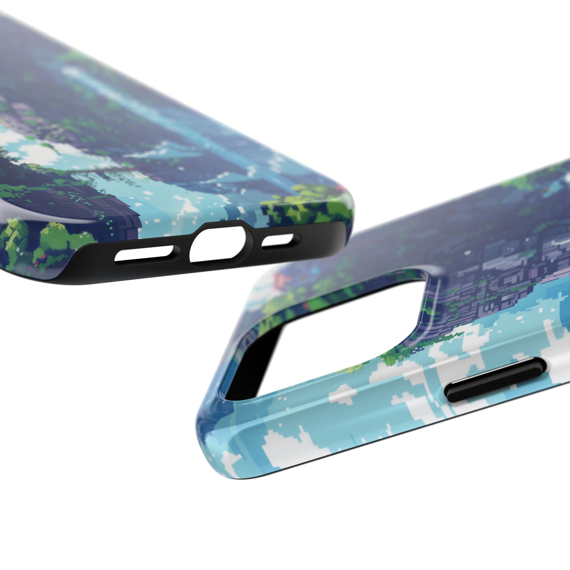 Pixel Art Video Game Landscapes Phone Case, Retro Gaming Pixelated Design, Geeky Gamer Phone Cover, Unique Video Game Art Accessories