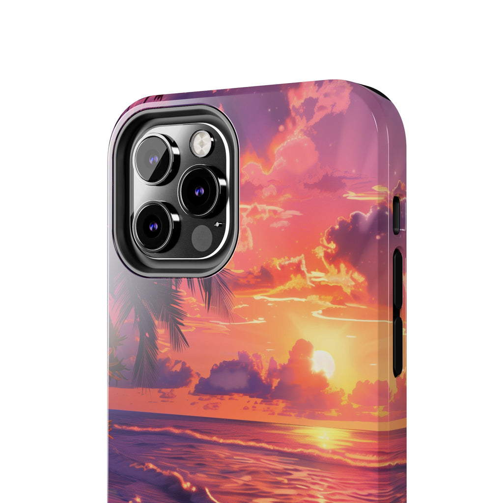 Tough Beach Scene Sunrise - Durable Case Lisa Frank Inspired Beach Art - Vibrant Beach Design - Colorful Phone Case for Beach Lovers