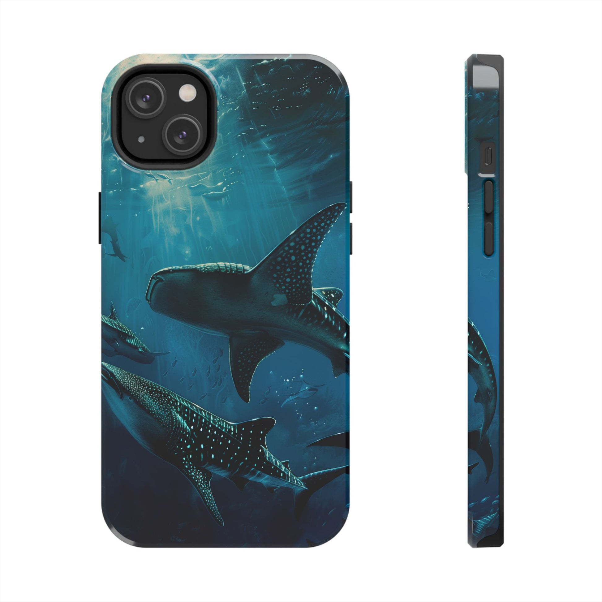 Tranquil Trio: Three Whale Sharks Tough Phone Case