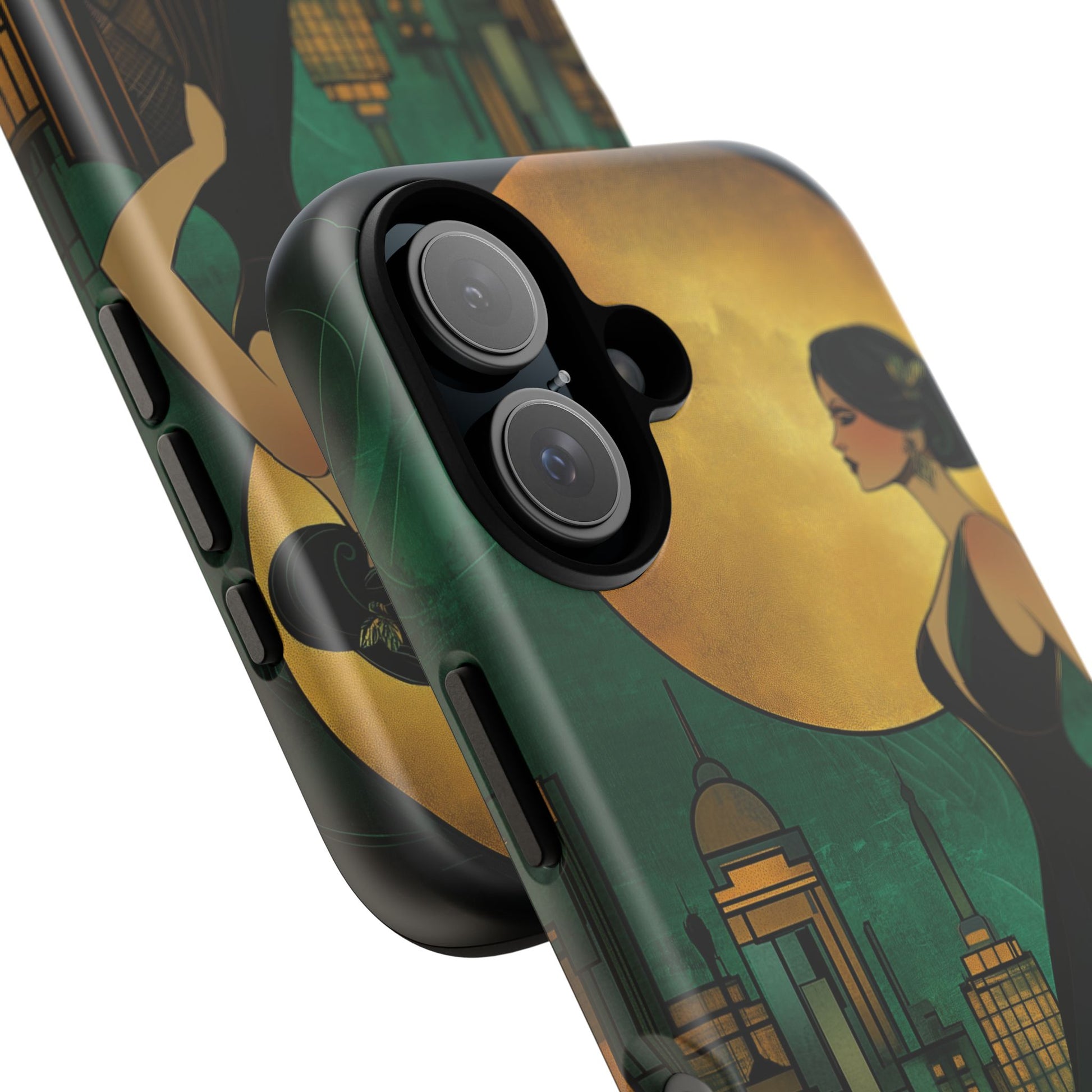 Custom Art Deco Flapper Woman Phone Case 1920s Art Nouveau Design in Emerald & Gold Alphonse Mucha Style Gatsby Style Poster