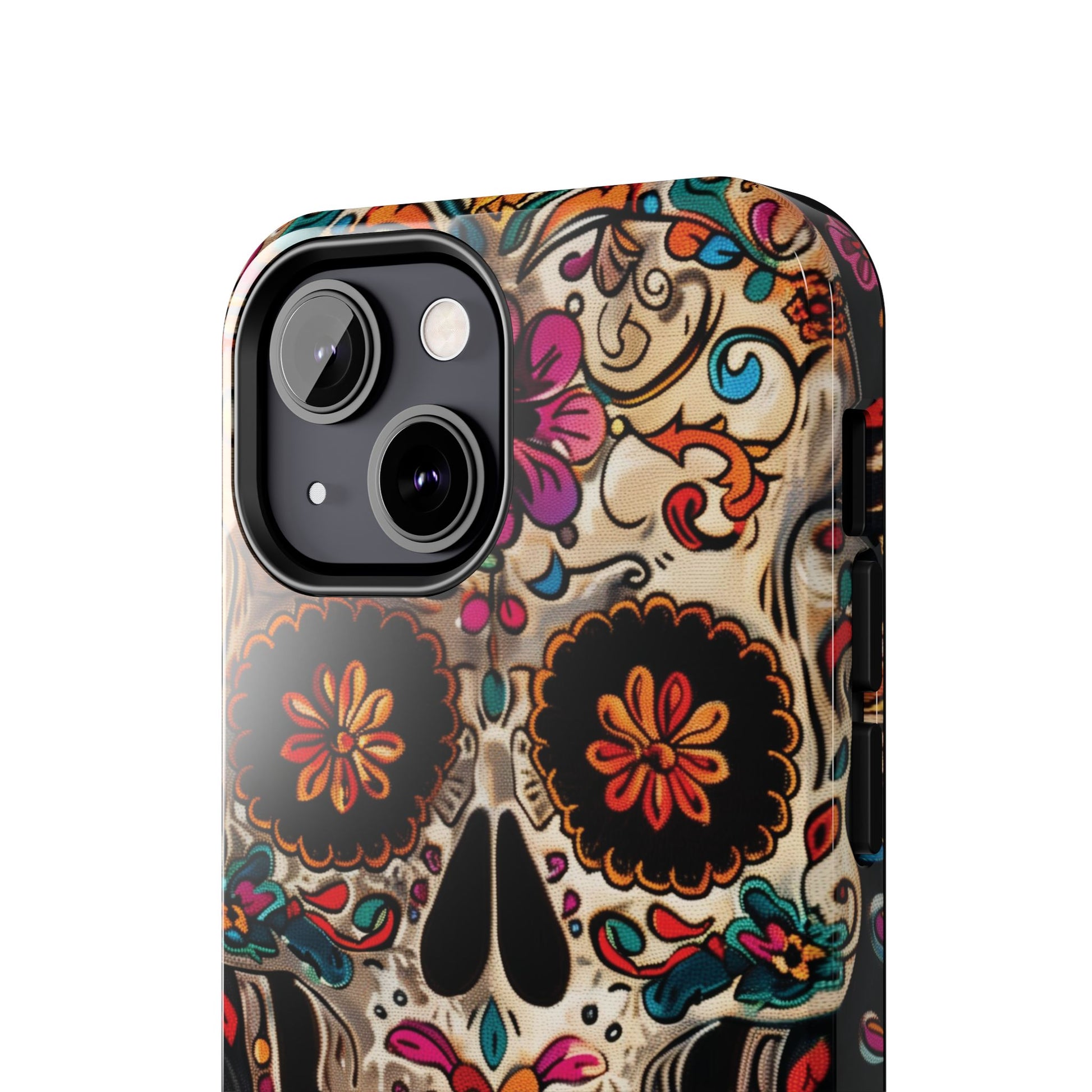 Sugar Skull Phone Case Flowers and Skeletons, Halloween Cottagecore Day of the Dead, Dia de Los Muertos Gothic, iPhone 15 Spooky Case