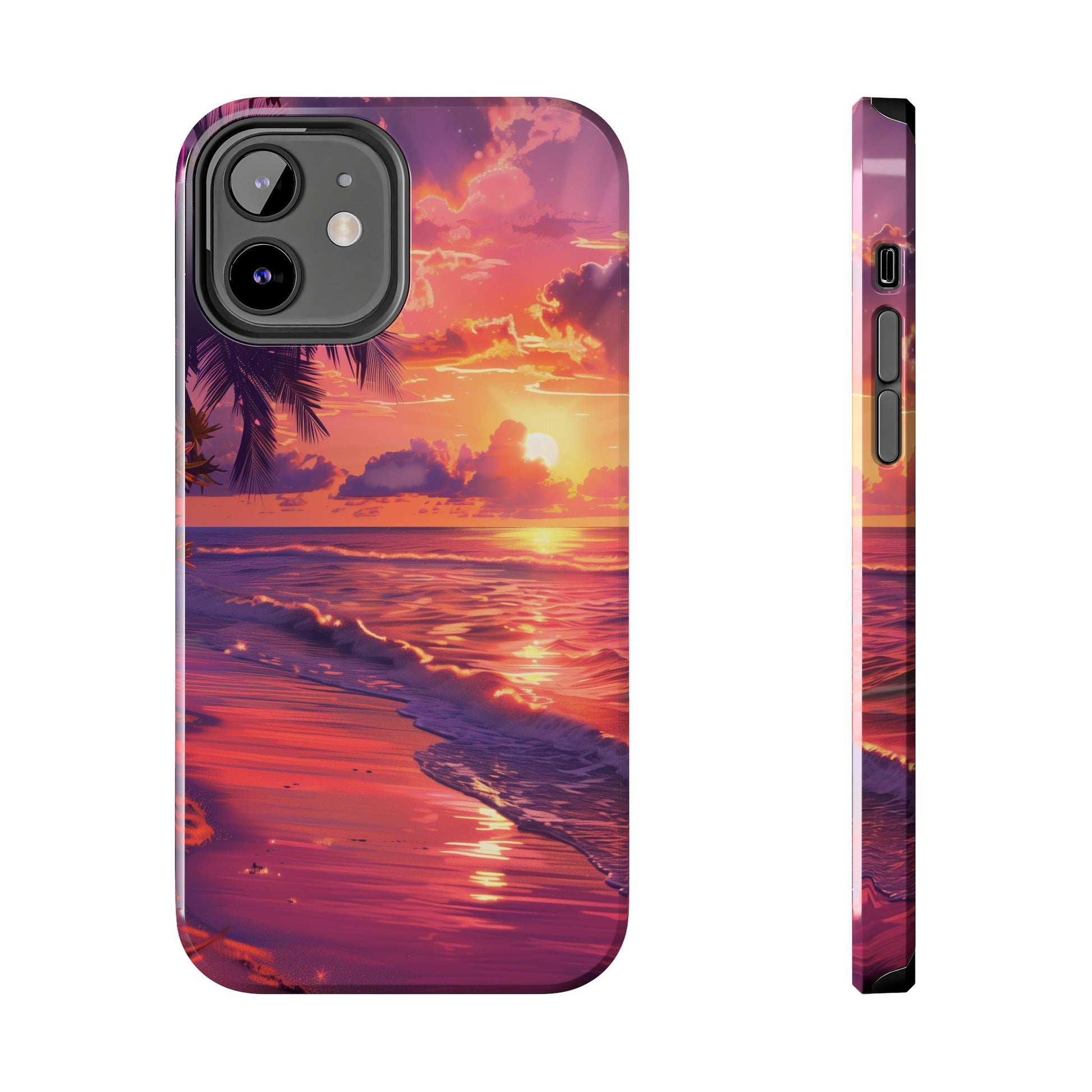 Tough Beach Scene Sunrise - Durable Case Lisa Frank Inspired Beach Art - Vibrant Beach Design - Colorful Phone Case for Beach Lovers