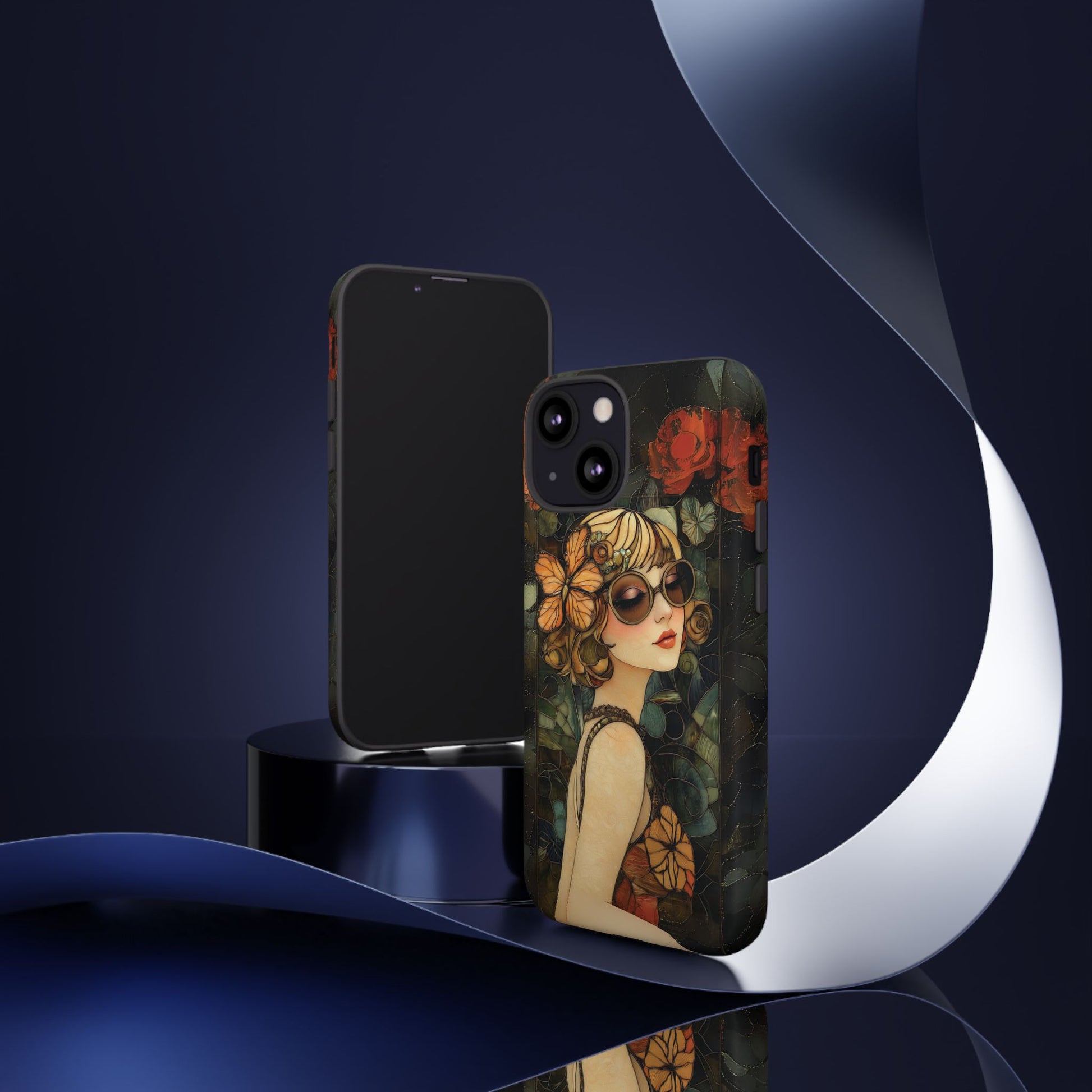Butterfly Art Deco Flapper Woman Mosaic Phone Case 1920s Art Nouveau Design in Red Stained Glass Alphonse Mucha Style Gatsby Style Poster