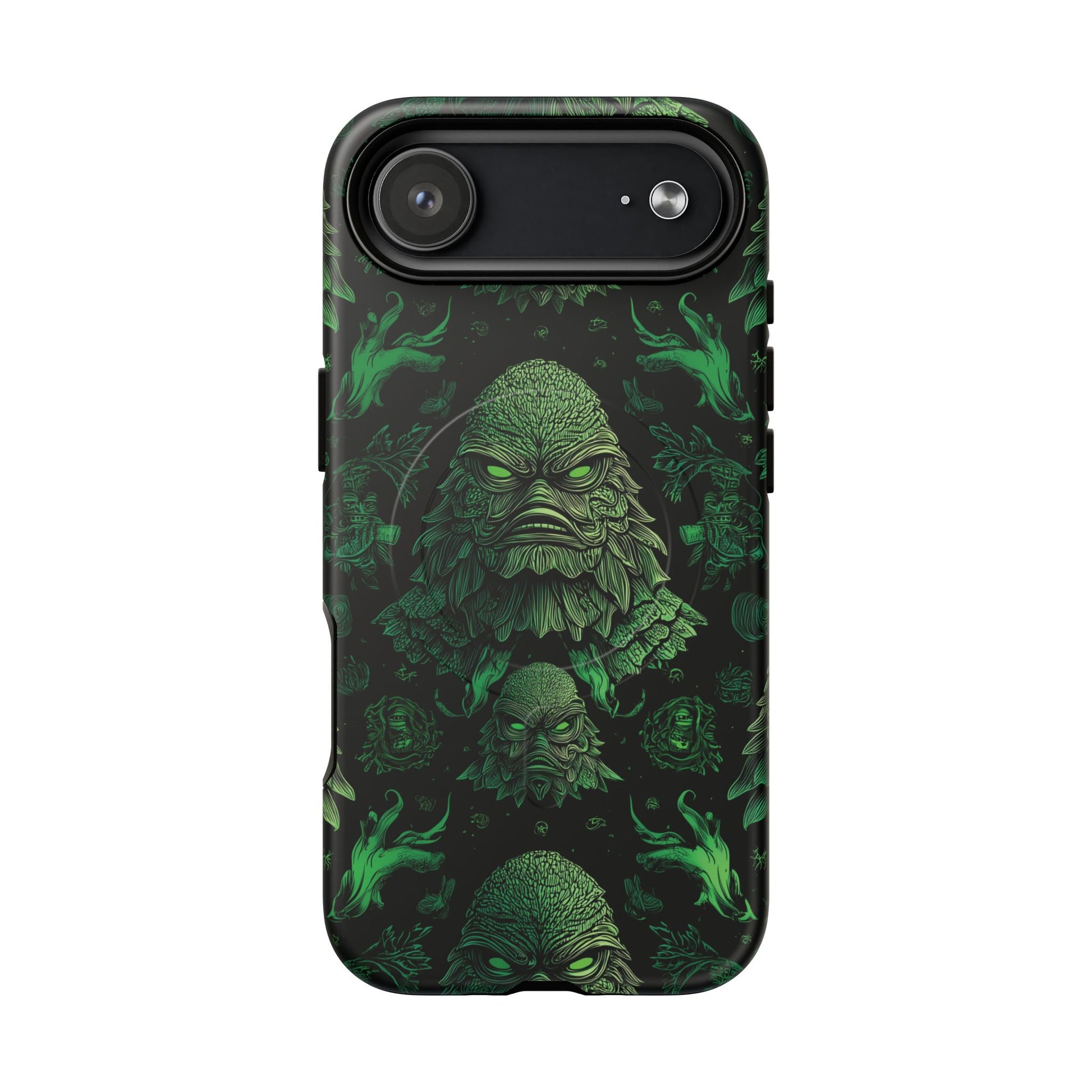 Halloween Lagoon Creature Black and Green Iphone Wireless Charging Case