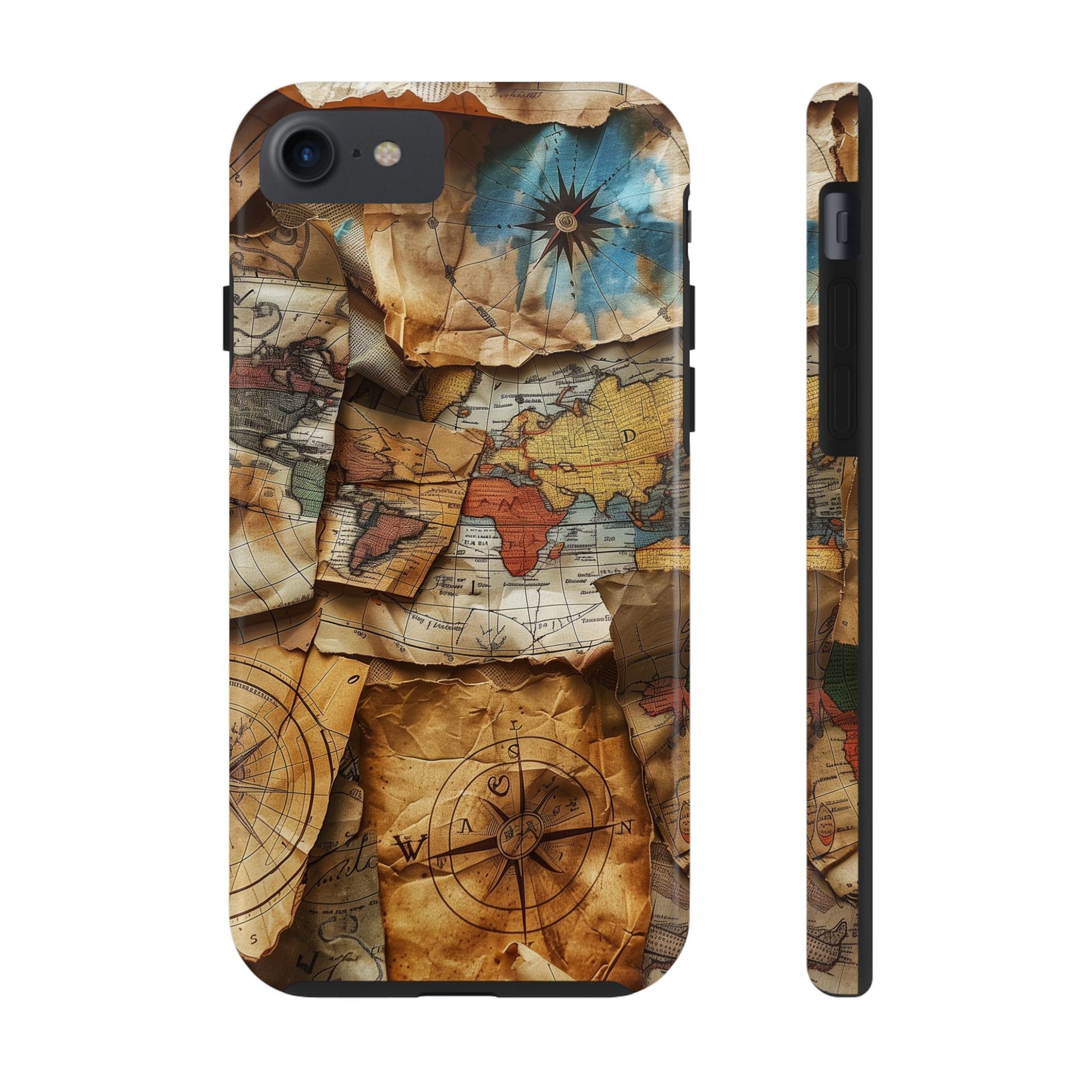 Double Layer Map Phone Case - Protective Phone Case Vintage Map Design - Durable Dual Layer Case with Map Print - Travel Inspired Phone Case