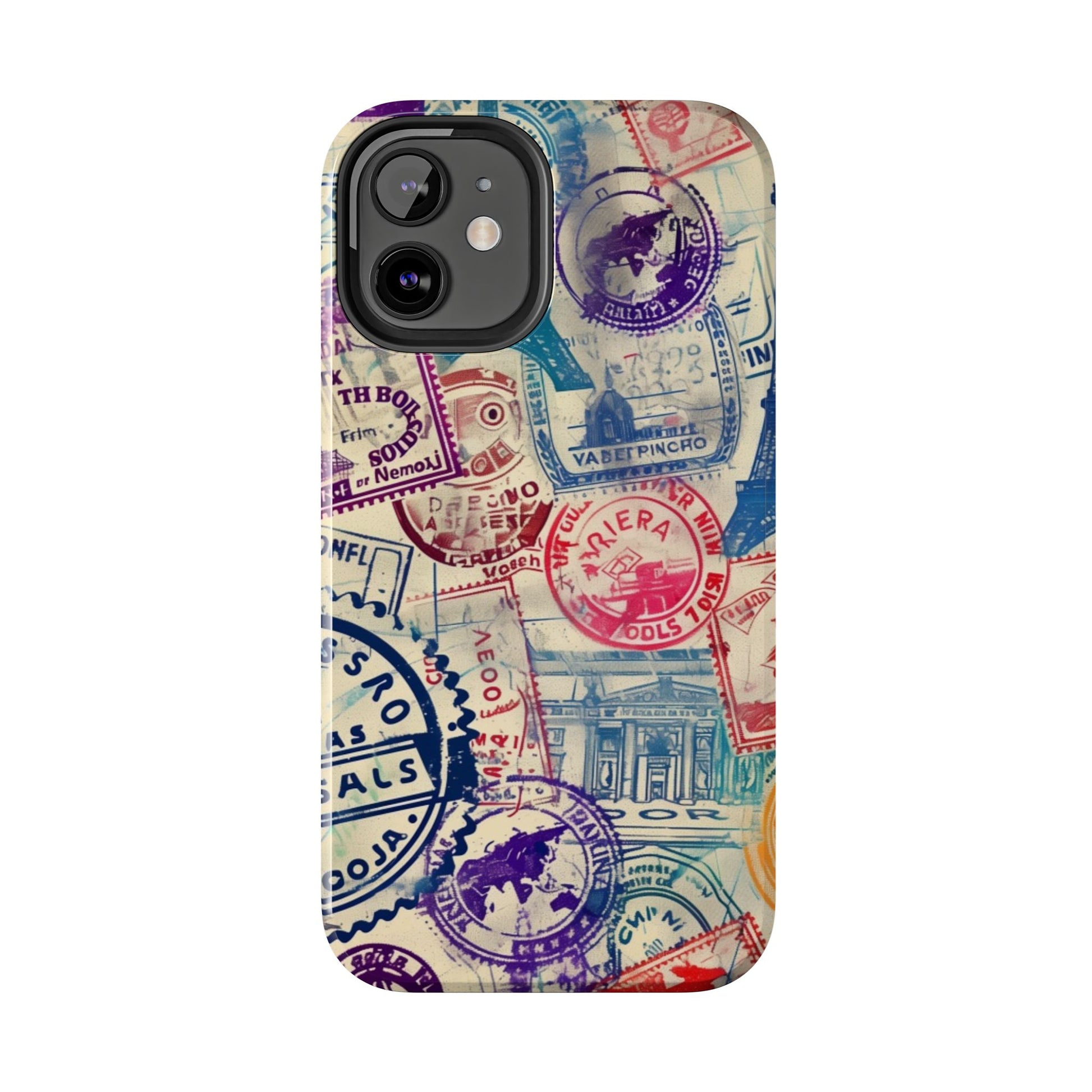 Travel Stamps Tough Phone Case - Durable Vintage Travel Stamps Design - Adventure Inspired Phone Case - Protective Case with travel stamps