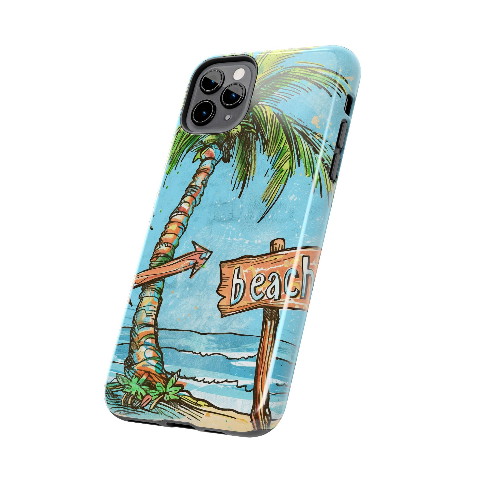 Durable Phone Case with Beach Scene and Palm Tree - Tropical Paradise Protective Cover