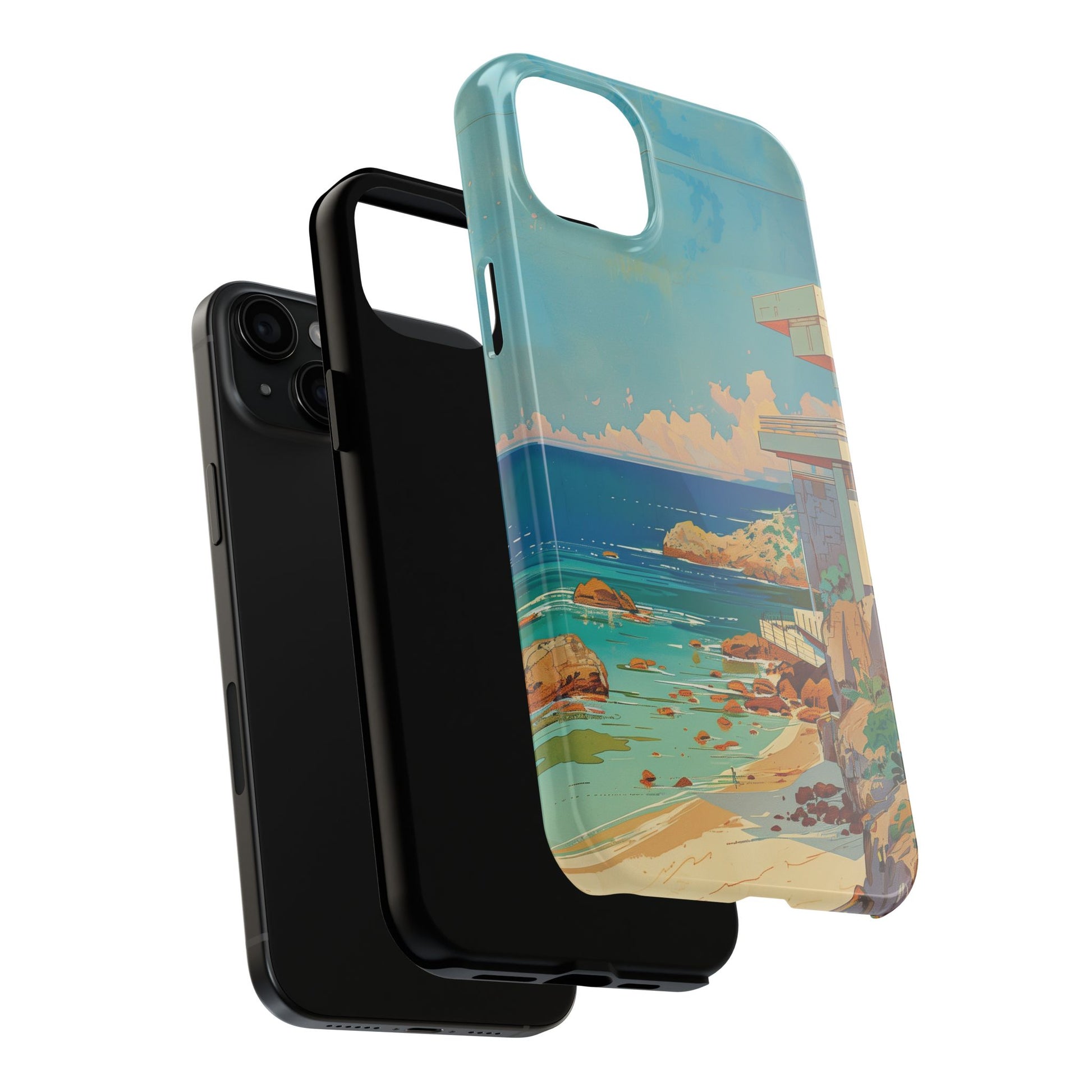 Retro Beach Scene Phone Case, Vintage Tropical Ocean iPhone Case, Summer Beach Phone Cover for iPhone, iphone 15 pro max