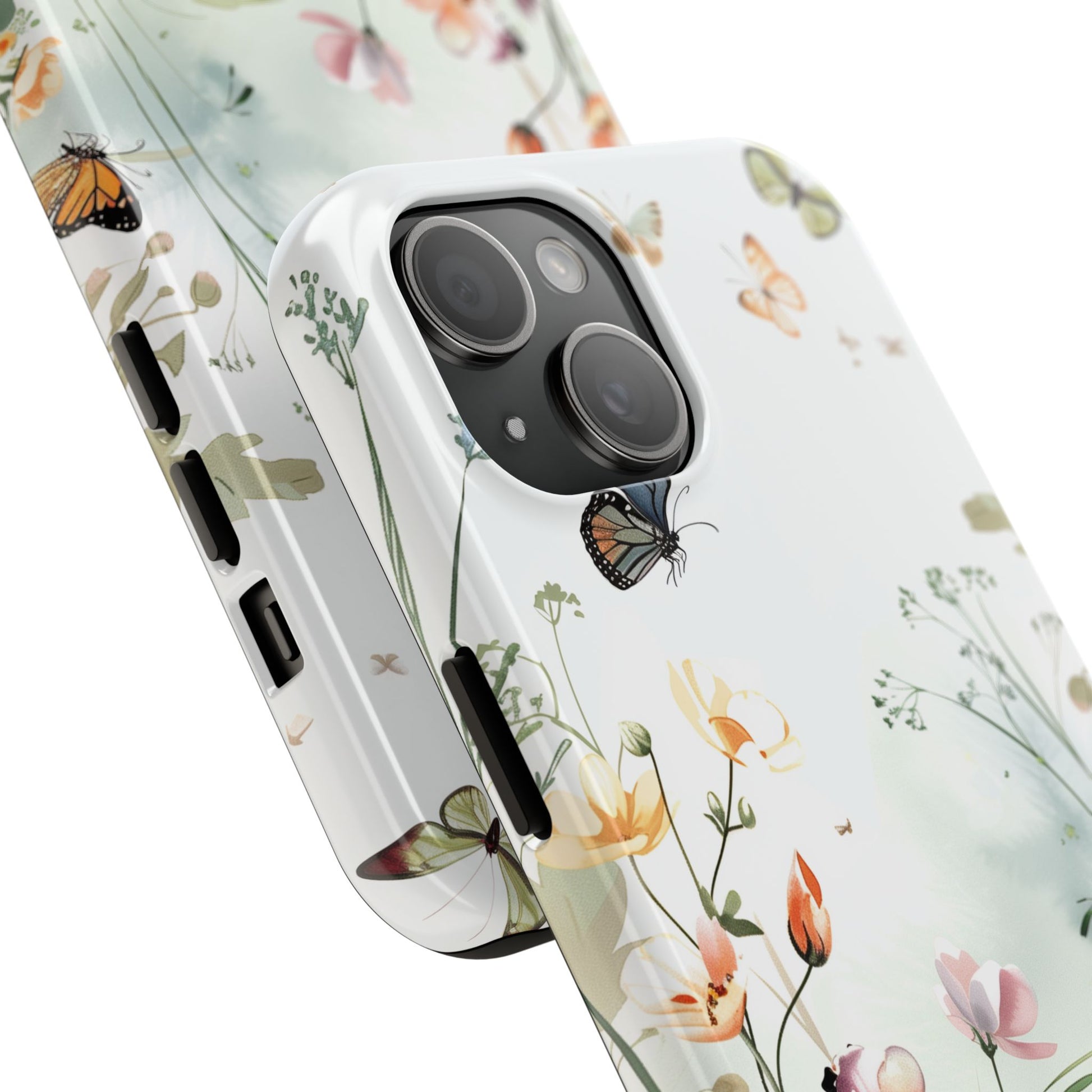 Butterfly Meadow Scene Cottagecore iPhone 15, Pastel Wildflowers & Butterflies, Natural iPhone Case, Cottagecore Garden Case, iPhone 14