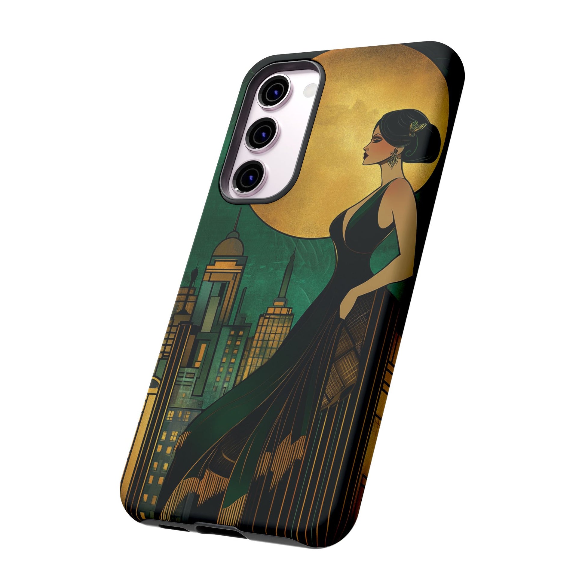 Custom Art Deco Flapper Woman Phone Case 1920s Art Nouveau Design in Emerald & Gold Alphonse Mucha Style Gatsby Style Poster