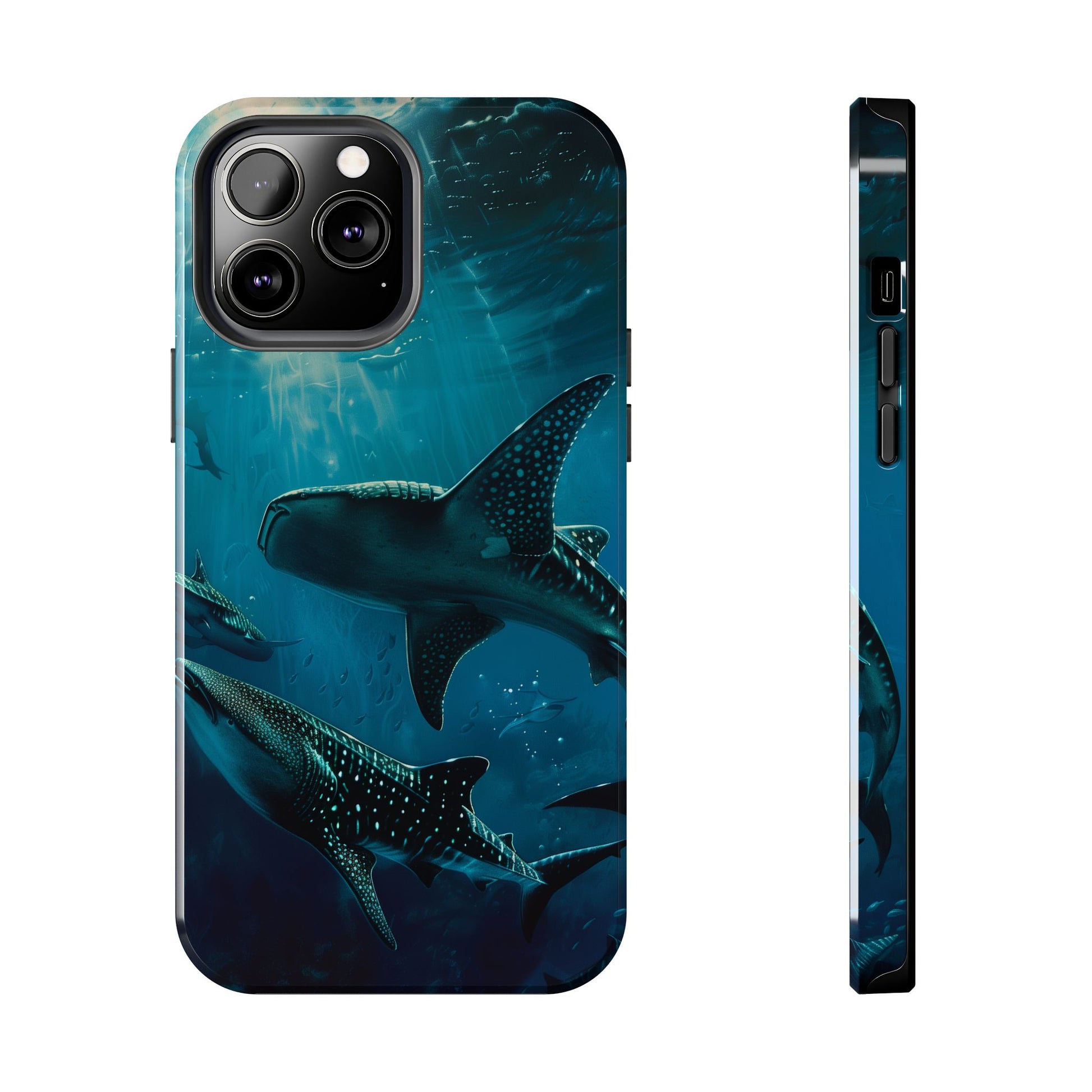 Tranquil Trio: Three Whale Sharks Tough Phone Case