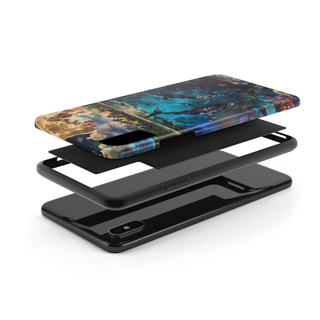 Abstract Moonlit Whales Underwater Phone Case - Durable and Stunning Protective Cover