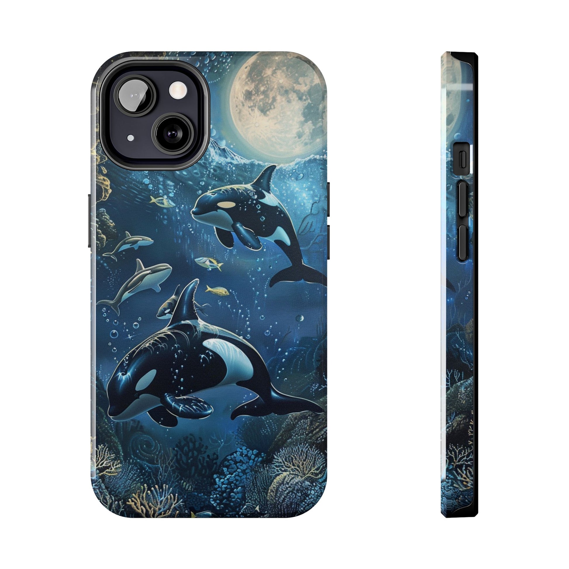 Orca Killer Whale Phone Case Ocean Moonlight Coral Reef Marine Life iPhone 13 14 15 16 pro max Sealife Oceanology Scuba Diving