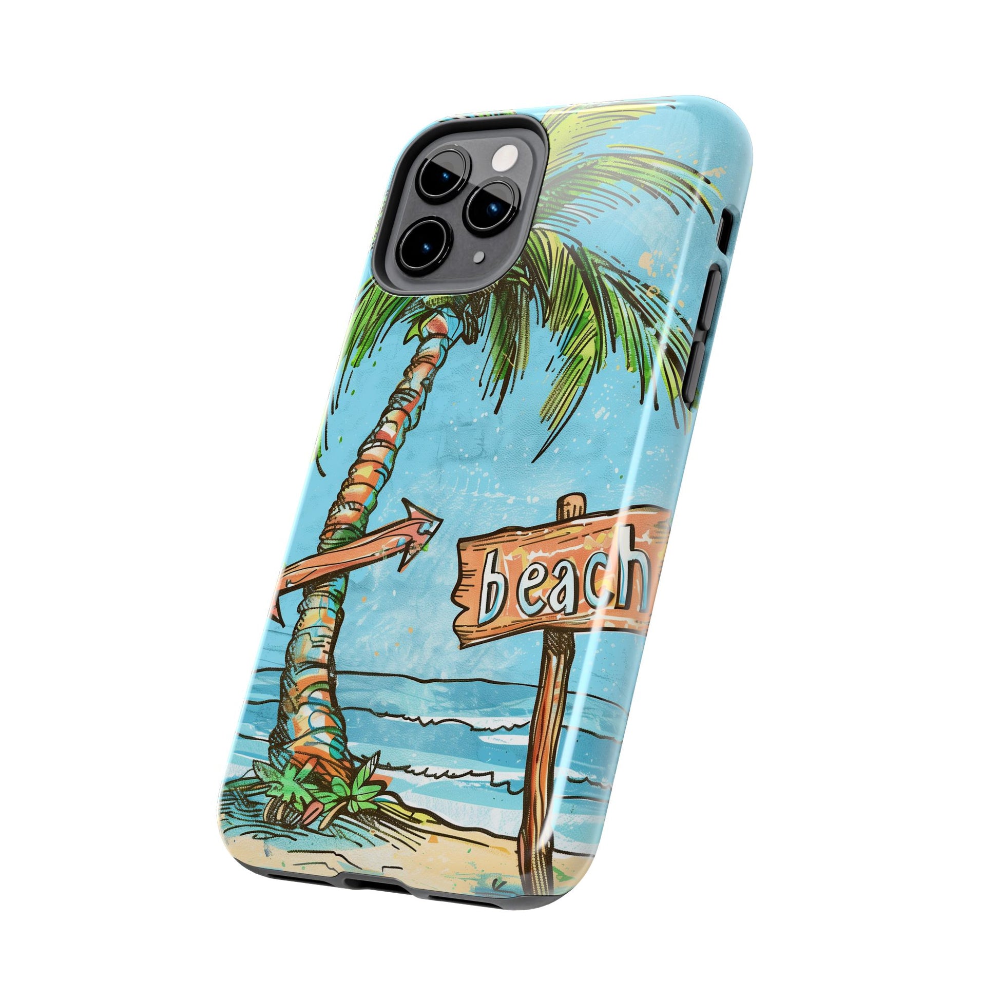 Durable Phone Case with Beach Scene and Palm Tree - Tropical Paradise Protective Cover